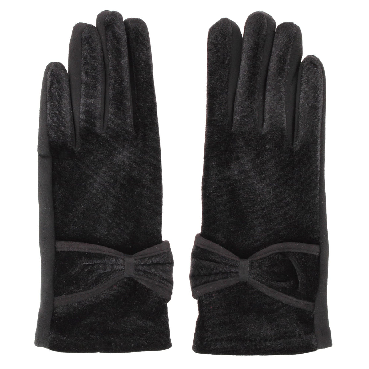 David & Young Women's Tech-Touch Velvet Feel Winter Gloves with Bow Detail - Black
