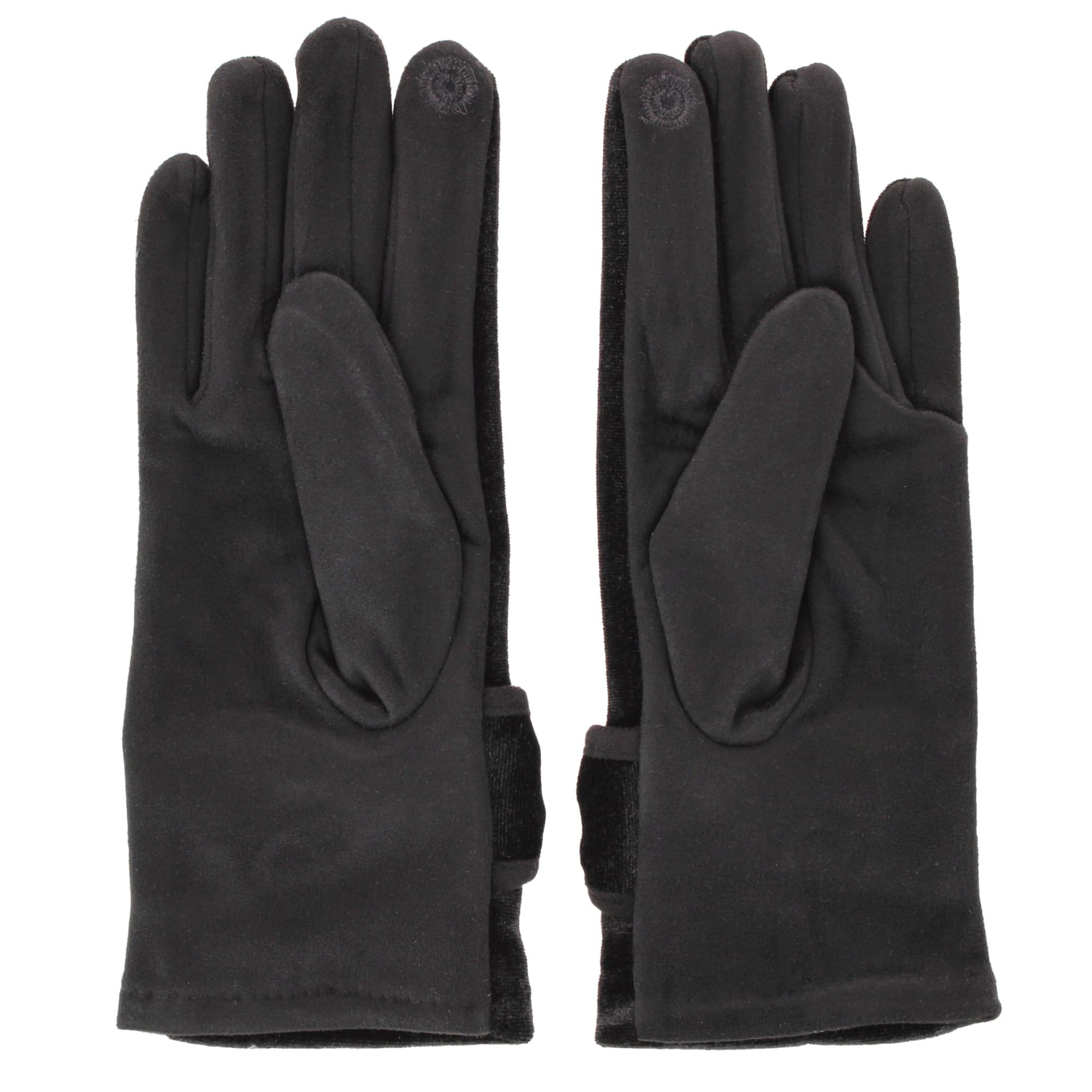 David & Young Women's Tech-Touch Velvet Feel Winter Gloves with Bow Detail - Black