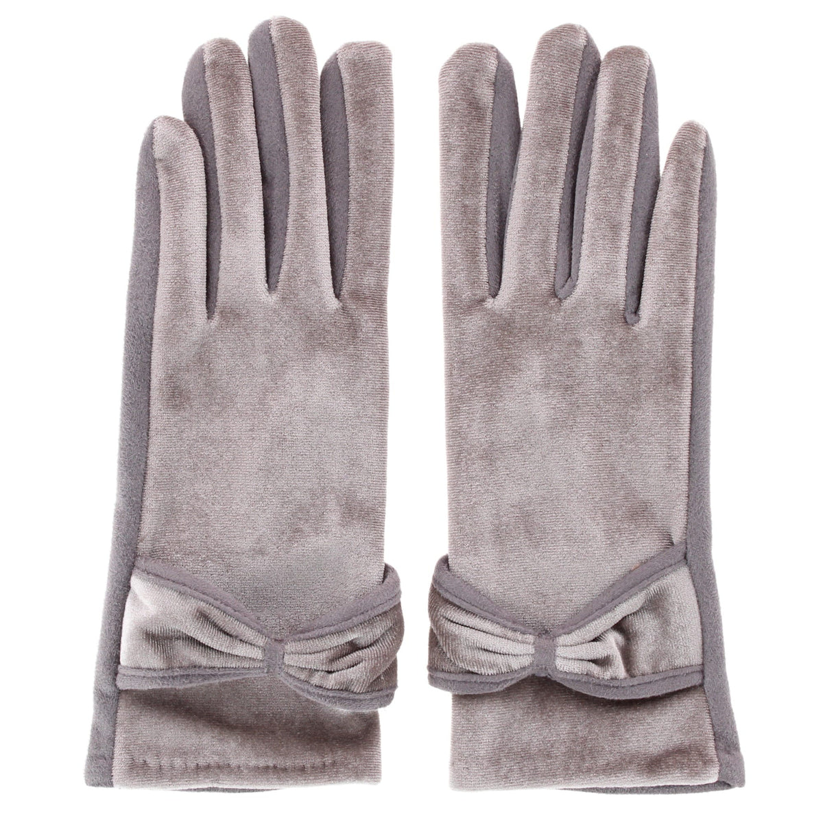David & Young Women's Tech-Touch Velvet Feel Winter Gloves with Bow Detail - Gray