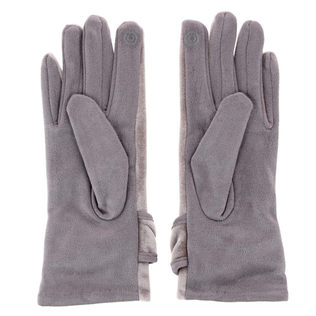 David & Young Women's Tech-Touch Velvet Feel Winter Gloves with Bow Detail - Gray