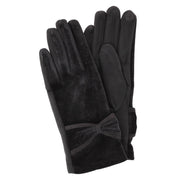 Women's Tech-Touch Velvet Feel Winter Gloves with Bow Detail