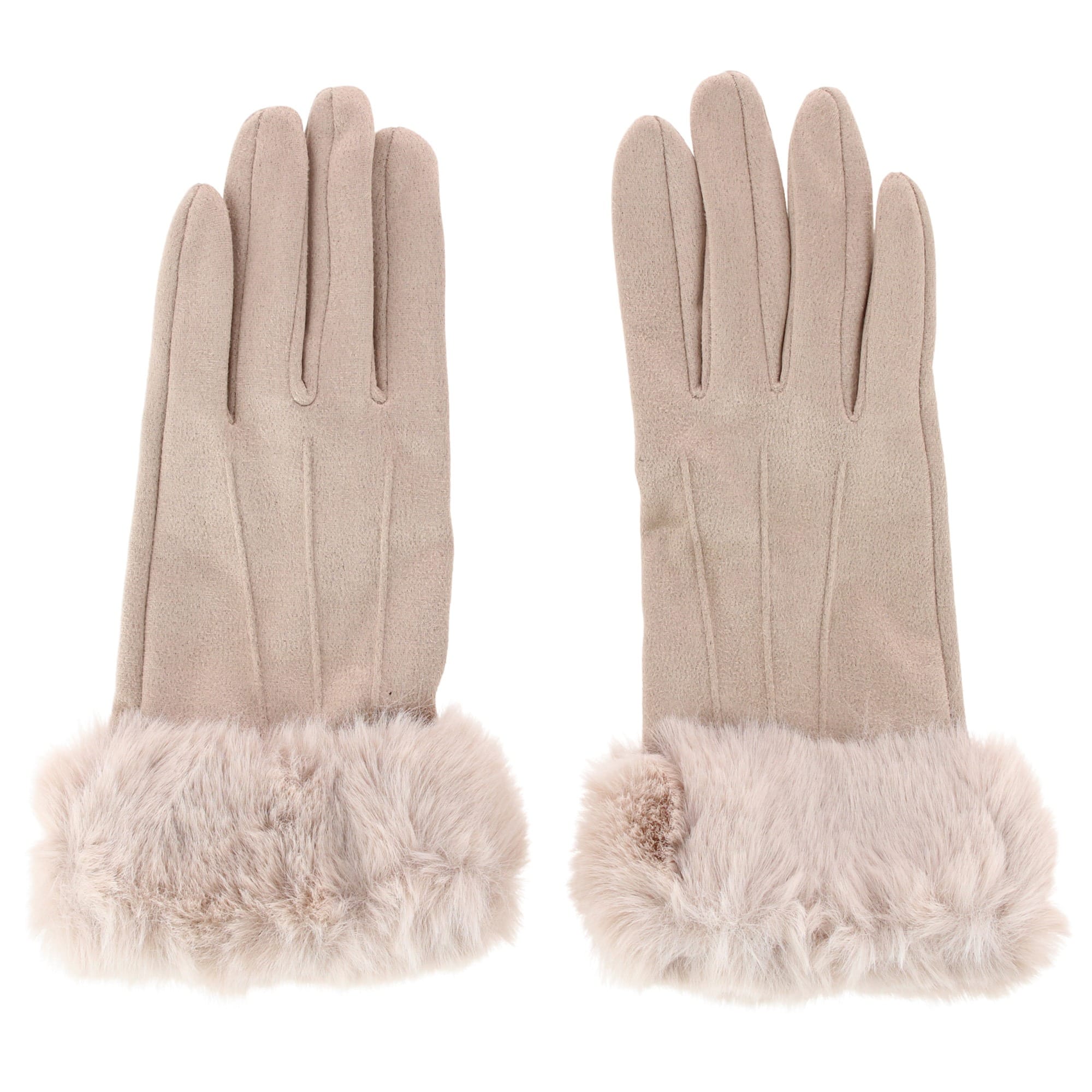 David & Young Women's Tech Touch Suede Winter Gloves with Faux Fur Cuff - Beige