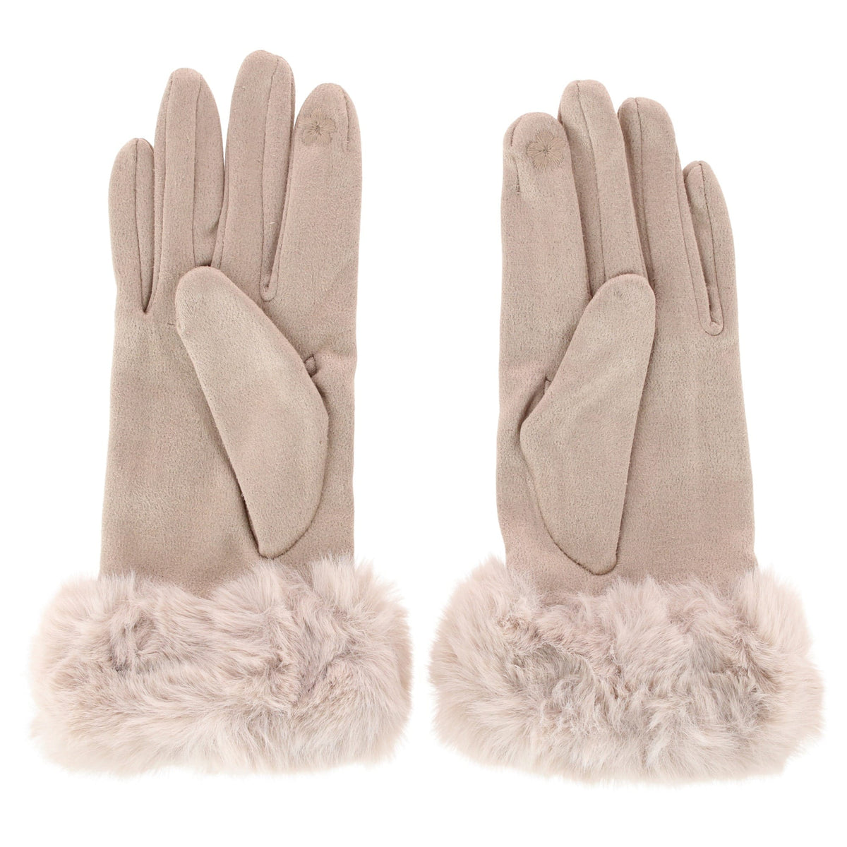 David & Young Women's Tech Touch Suede Winter Gloves with Faux Fur Cuff - Beige