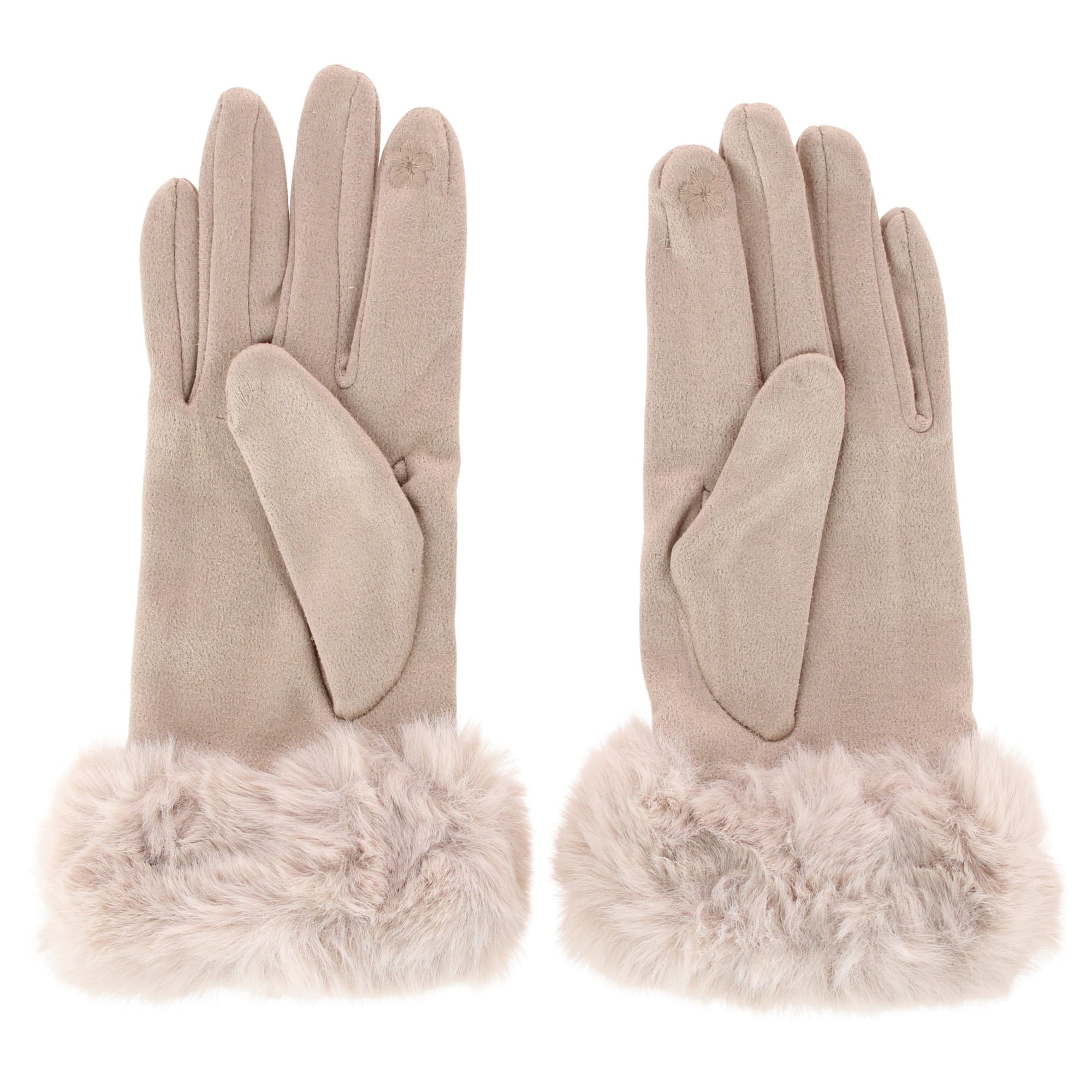 David & Young Women's Tech Touch Suede Winter Gloves with Faux Fur Cuff - Beige