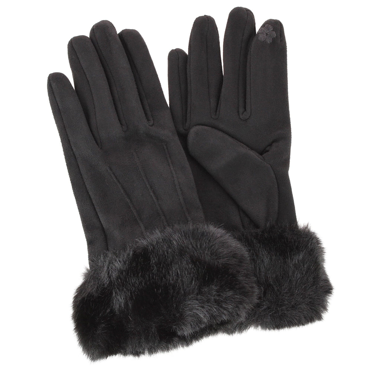 David & Young Women's Tech Touch Suede Winter Gloves with Faux Fur Cuff