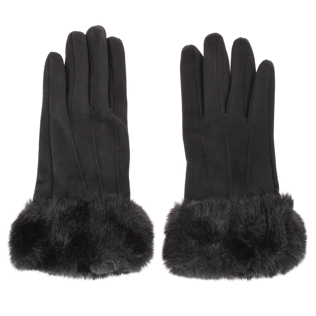 David & Young Women's Tech Touch Suede Winter Gloves with Faux Fur Cuff - Black