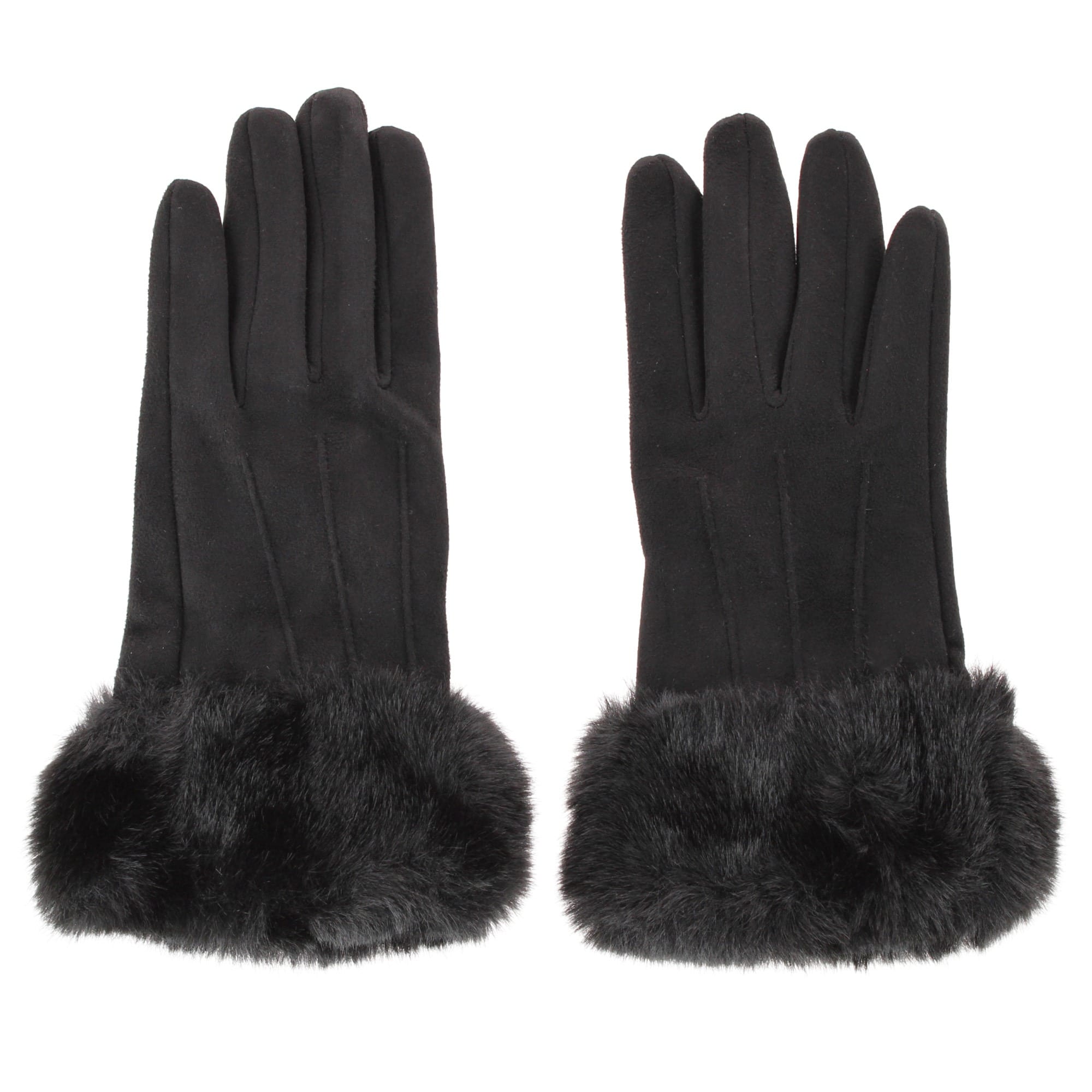 David & Young Women's Tech Touch Suede Winter Gloves with Faux Fur Cuff - Black