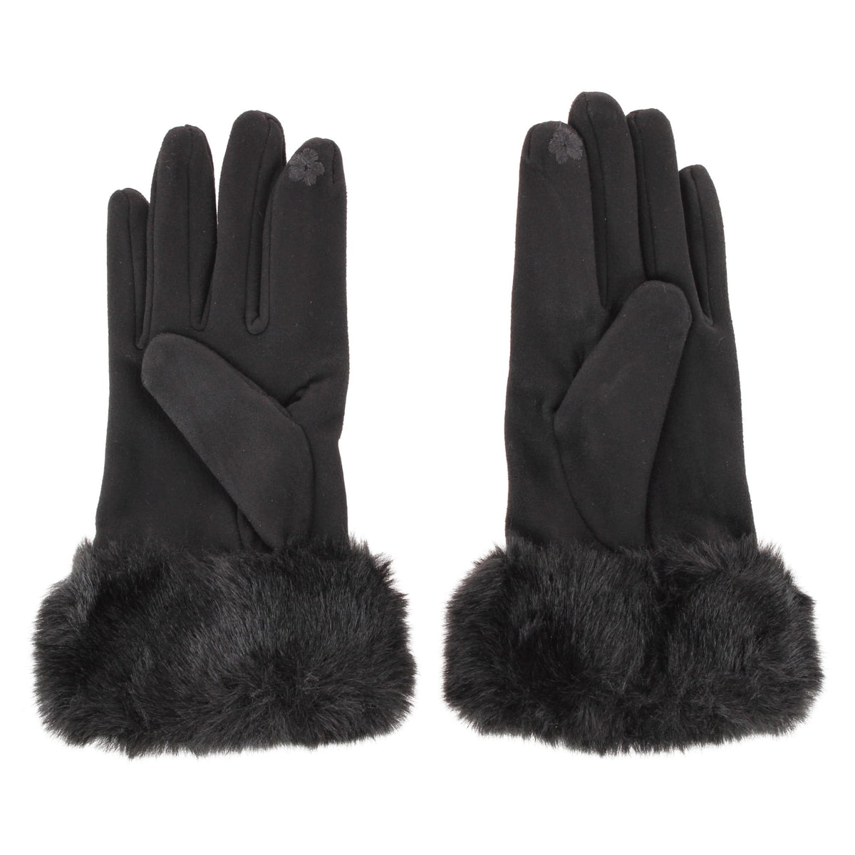 David & Young Women's Tech Touch Suede Winter Gloves with Faux Fur Cuff - Black