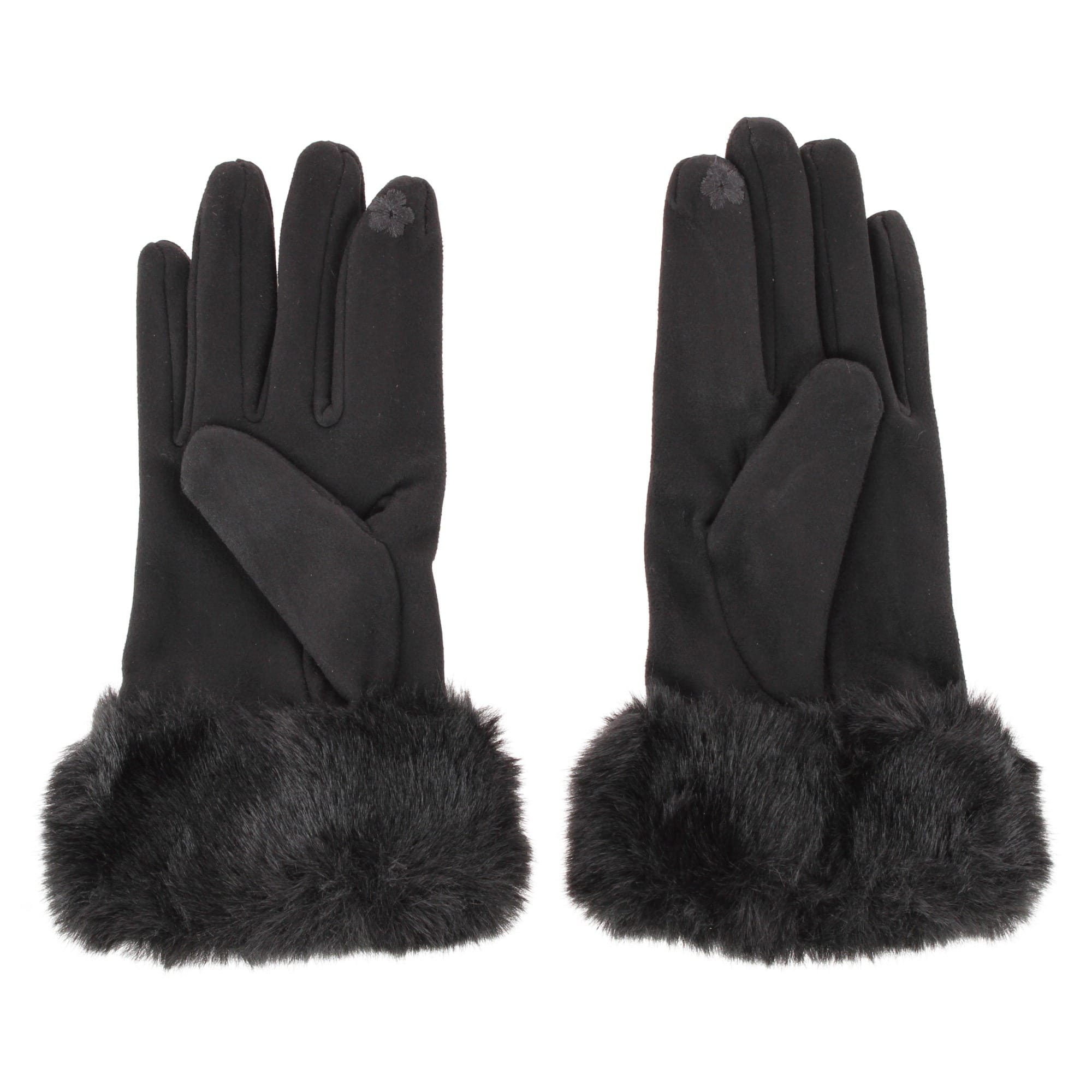 David & Young Women's Tech Touch Suede Winter Gloves with Faux Fur Cuff - Black