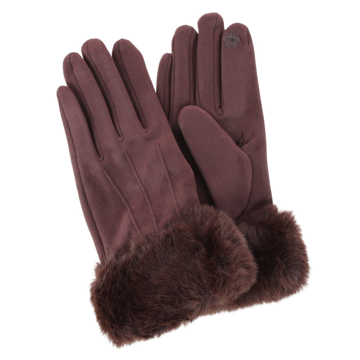 David & Young Women's Tech Touch Suede Winter Gloves with Faux Fur Cuff