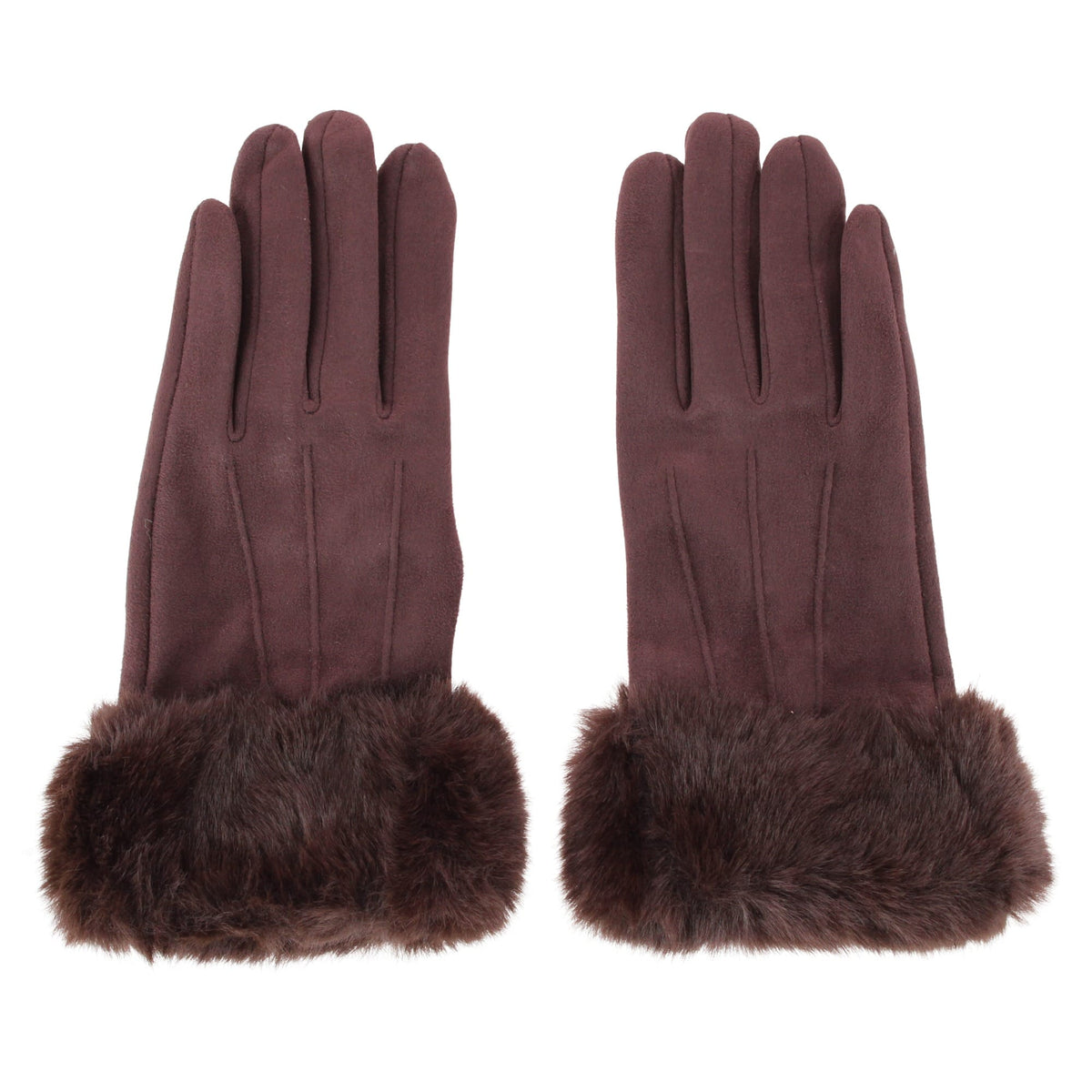 David & Young Women's Tech Touch Suede Winter Gloves with Faux Fur Cuff - Chocolate Brown
