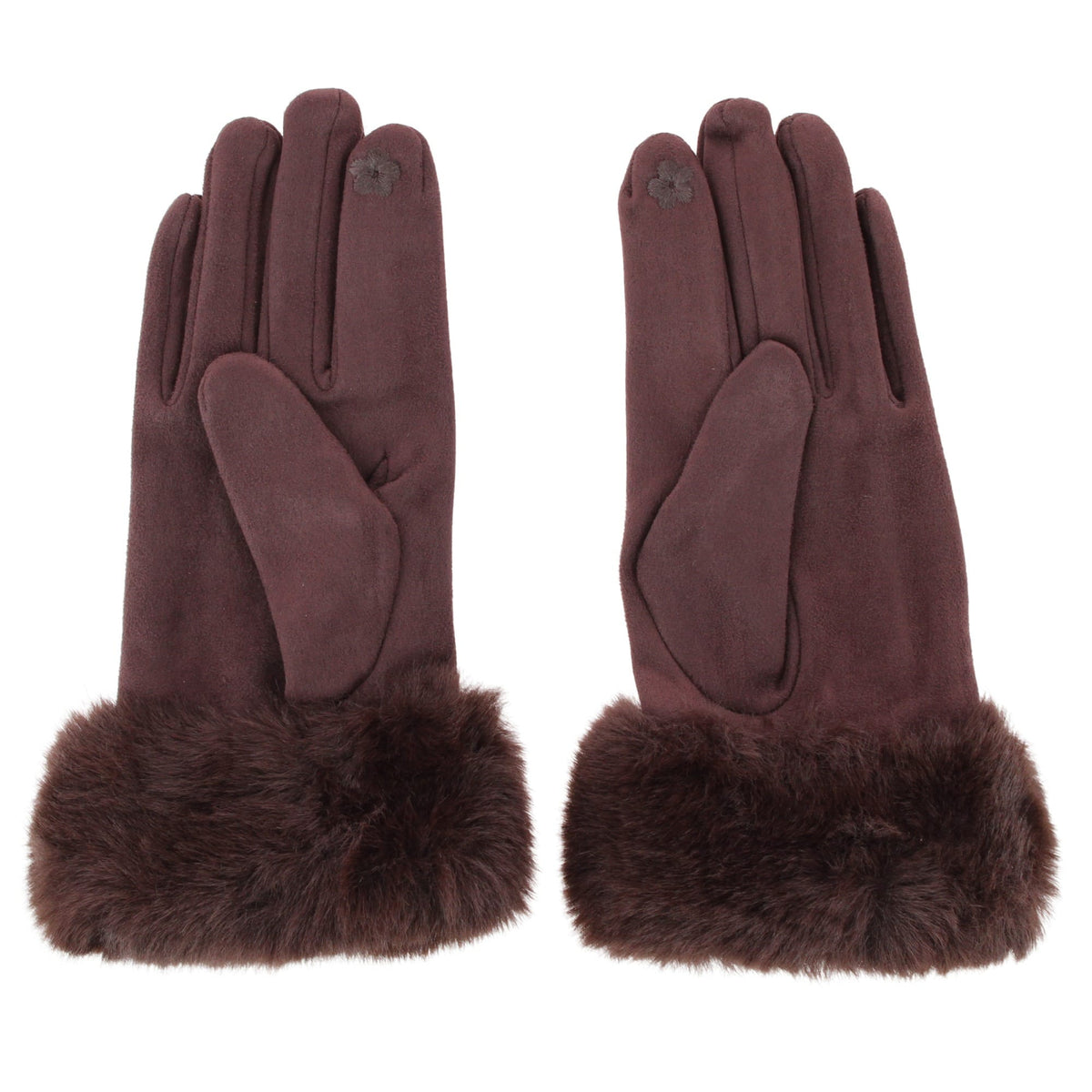 David & Young Women's Tech Touch Suede Winter Gloves with Faux Fur Cuff - Chocolate Brown