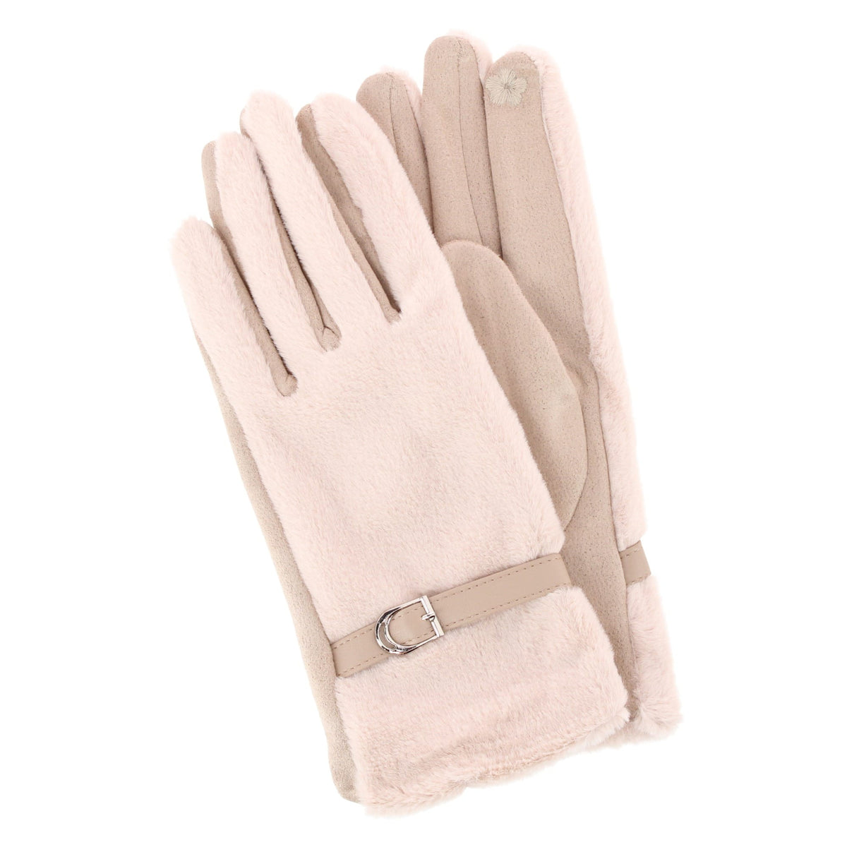 David & Young Women's Tech Suede and Faux Faux Fur Gloves - Beige