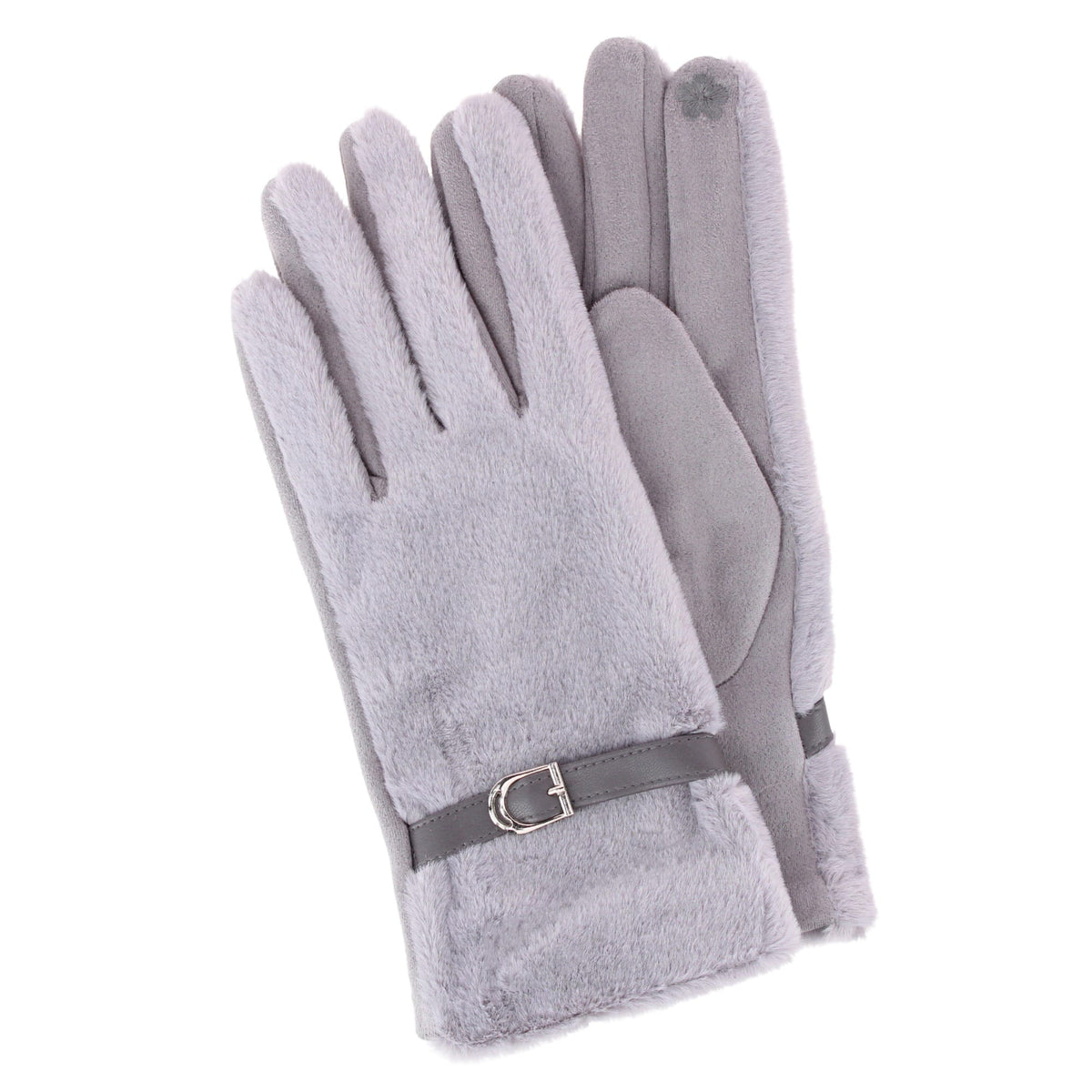 David & Young Women's Tech Suede and Faux Faux Fur Gloves - Gray