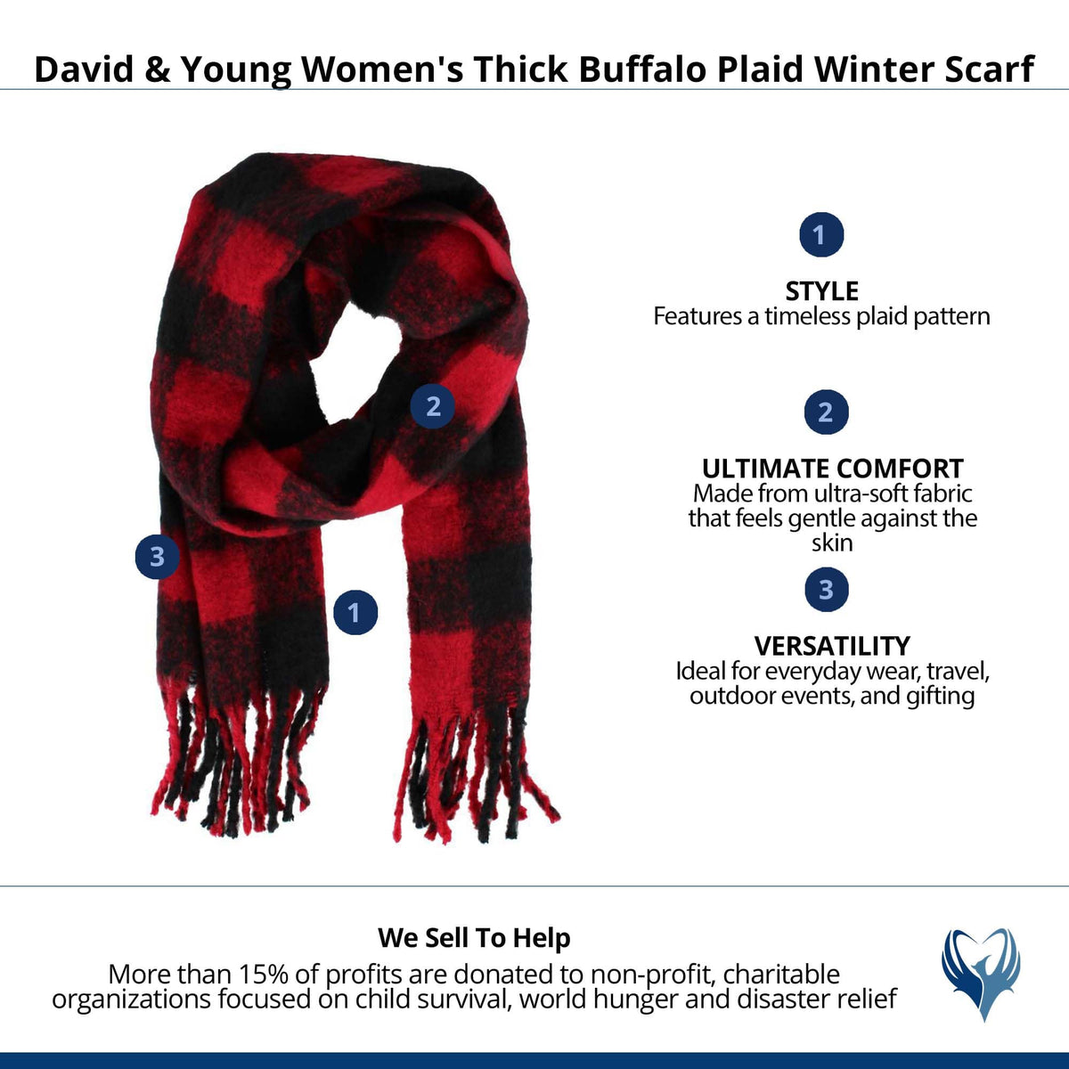 David & Young Women's Thick Buffalo Plaid Winter Scarf - Black/Red