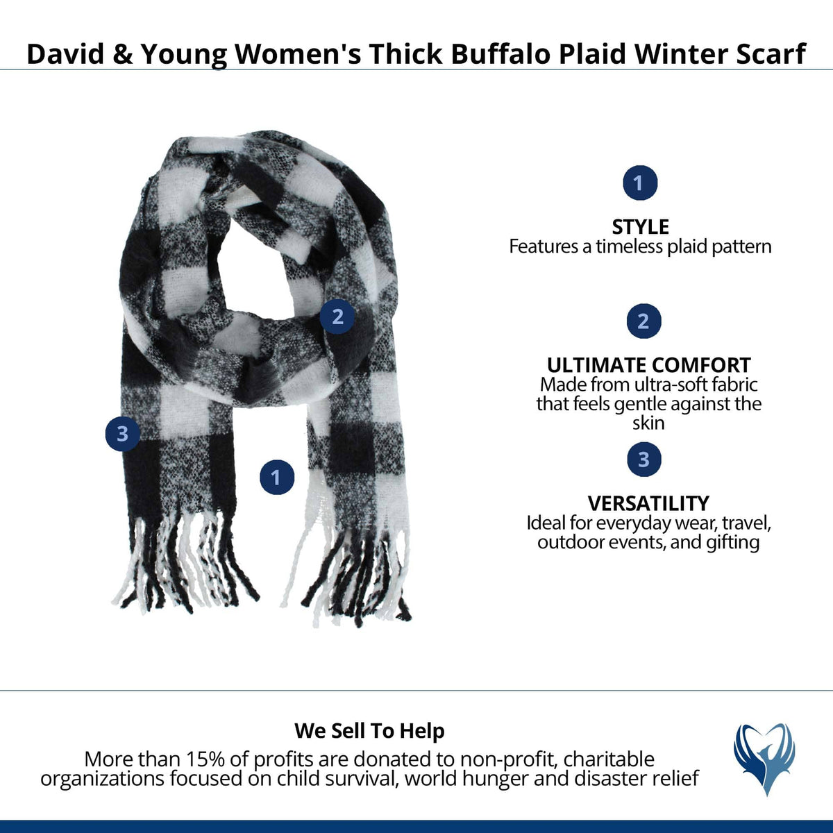 David & Young Women's Thick Buffalo Plaid Winter Scarf - Black/White