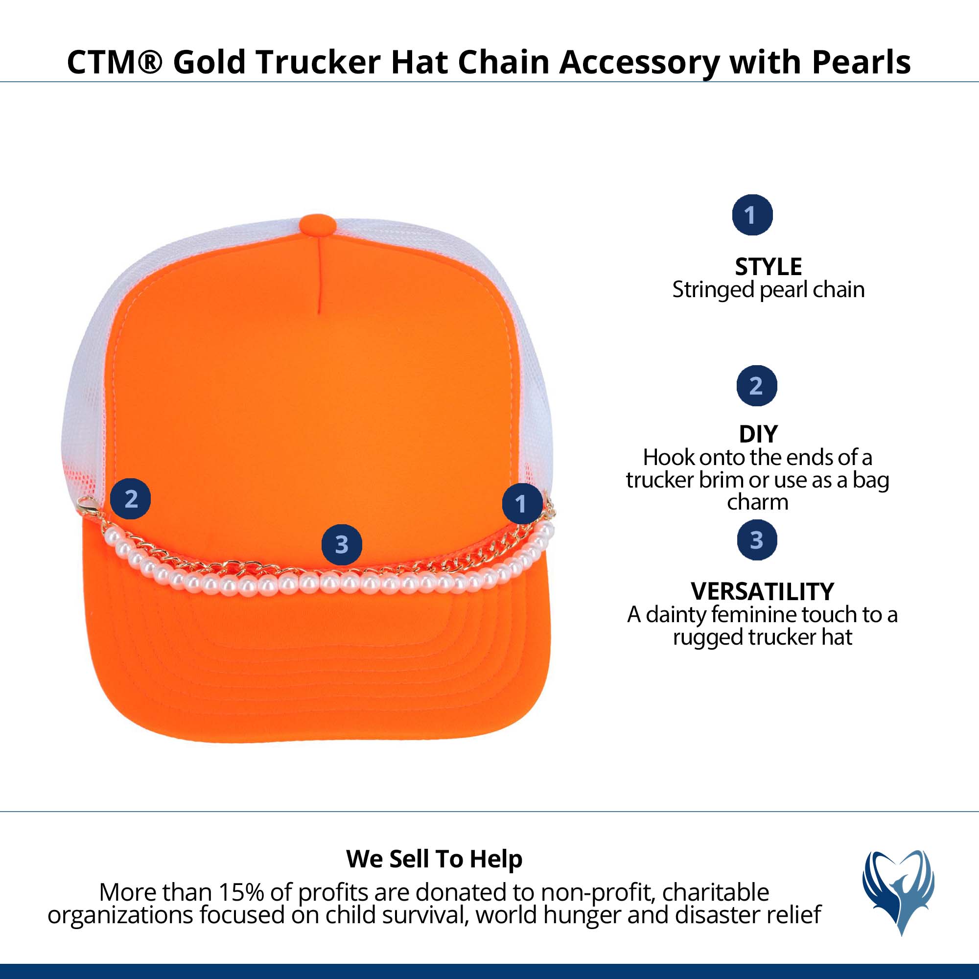 CTM® Gold Trucker Hat Chain Accessory with Pearls - Gold