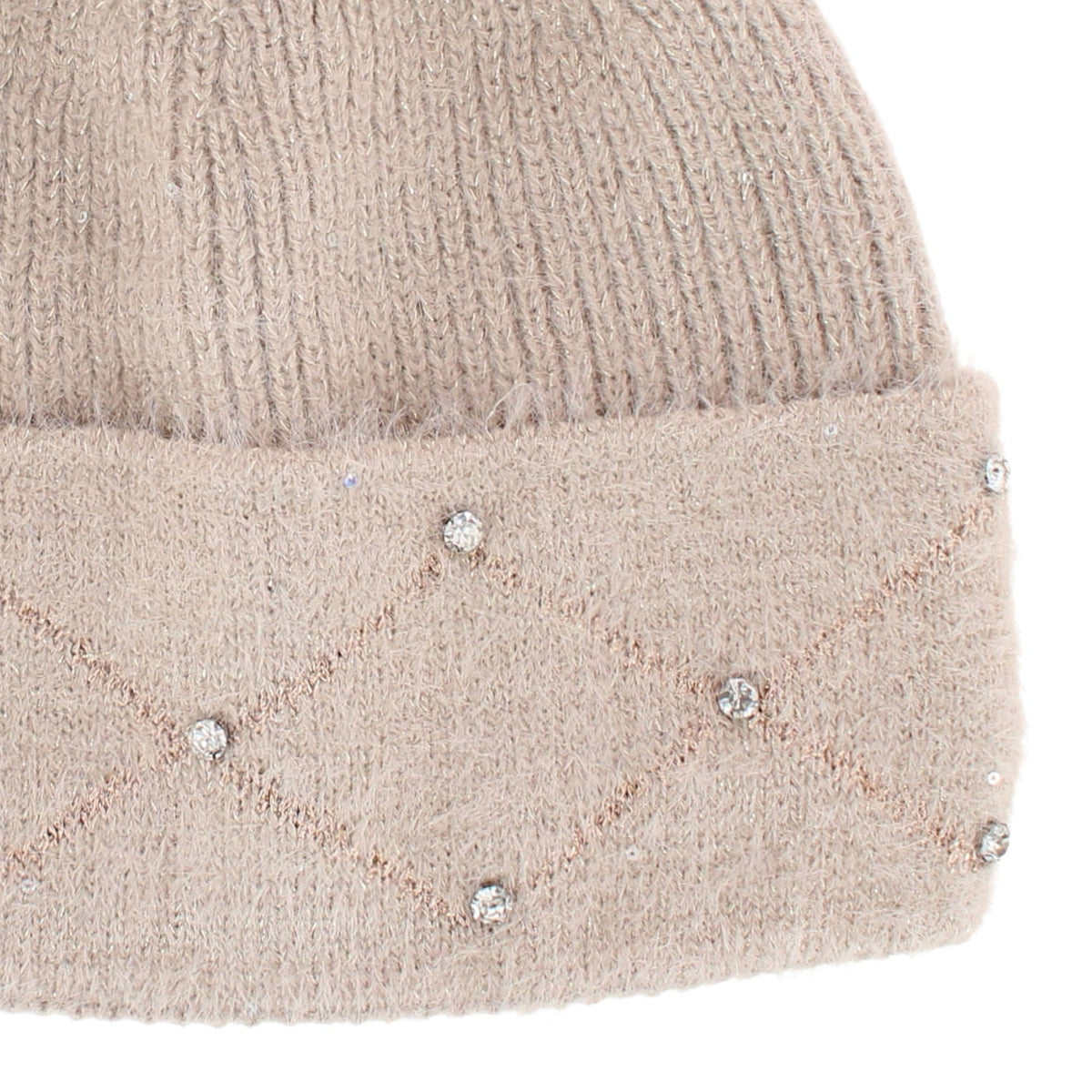 David & Young Women's Lux Knit Lined Winter Beanie Hat with Stone Detail - Beige