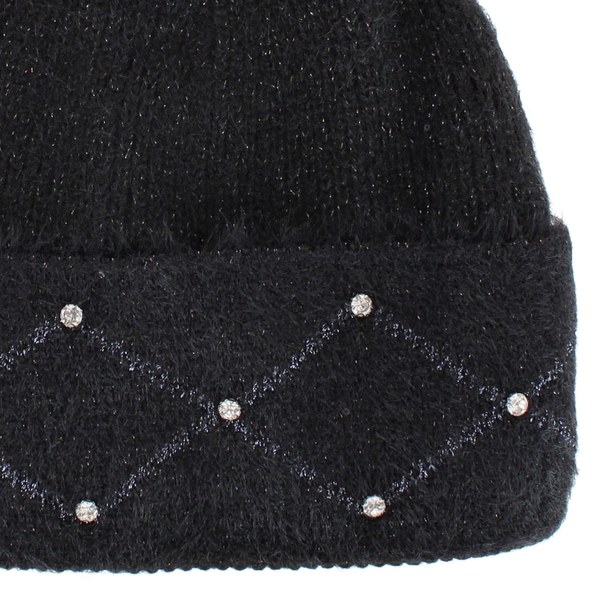David & Young Women's Lux Knit Lined Winter Beanie Hat with Stone Detail - Black