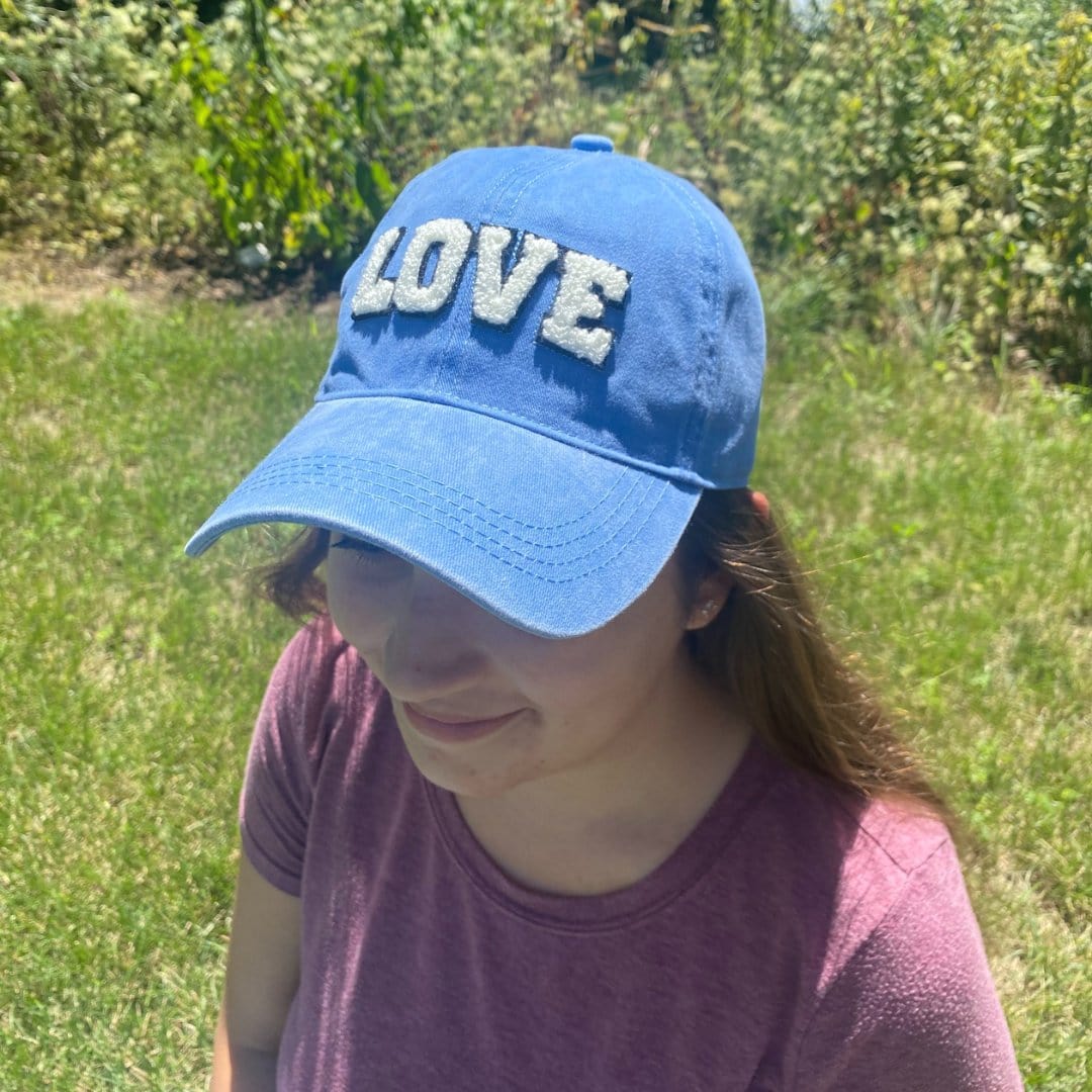 David & Young Women's Chenille Love Lettered Baseball Cap Hat - Denim Blue