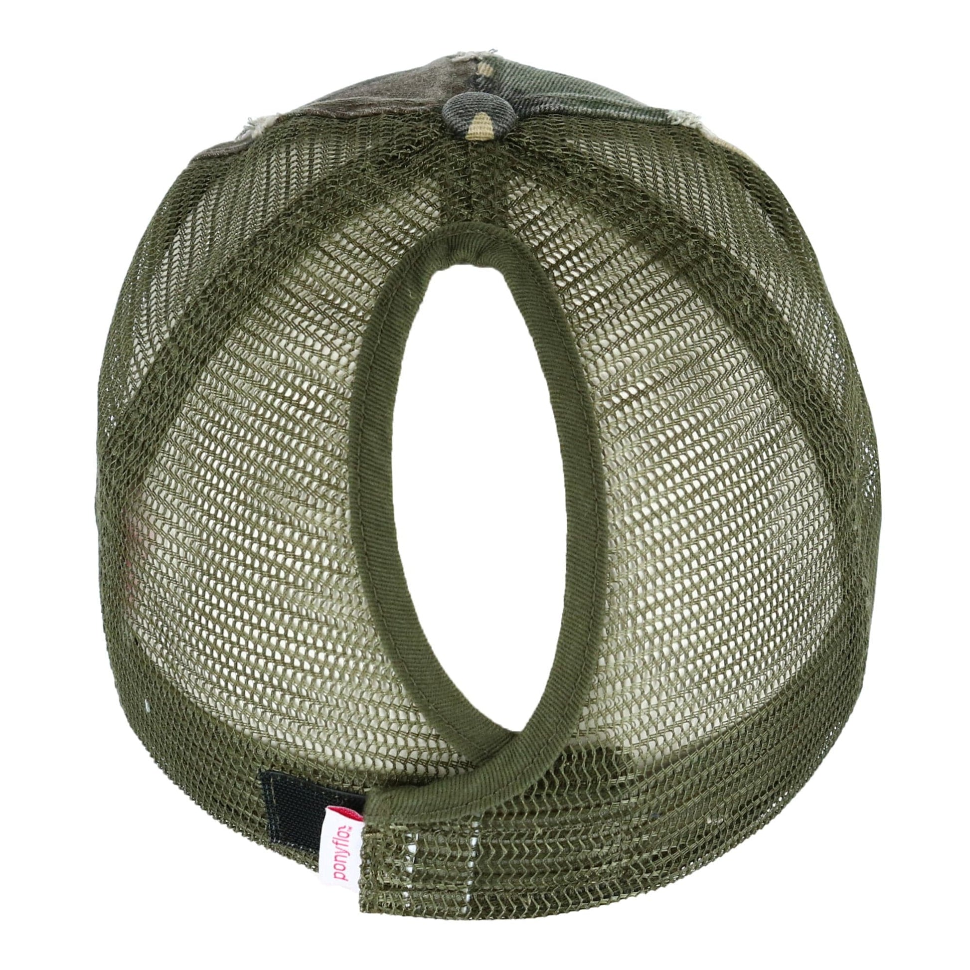 Ponyflo Women's Camo Cotton Ponytail Baseball Cap - Green