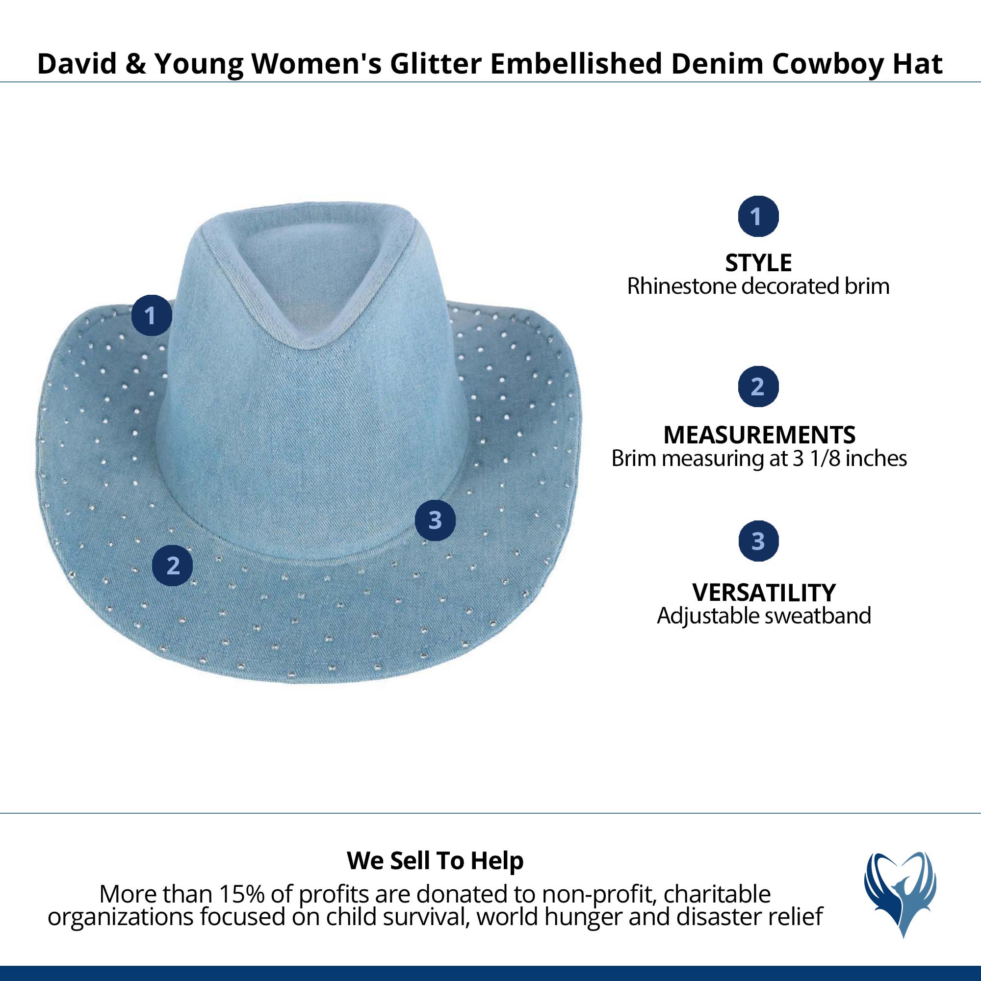 David & Young Women's Glitter Embellished Denim Cowboy Hat - Denim