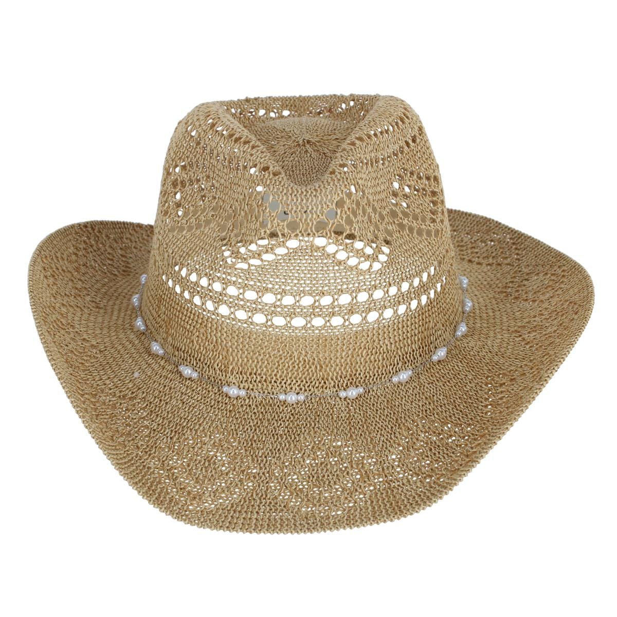 David & Young Women's Straw Cowboy Hat with Pearl Hatband - Straw