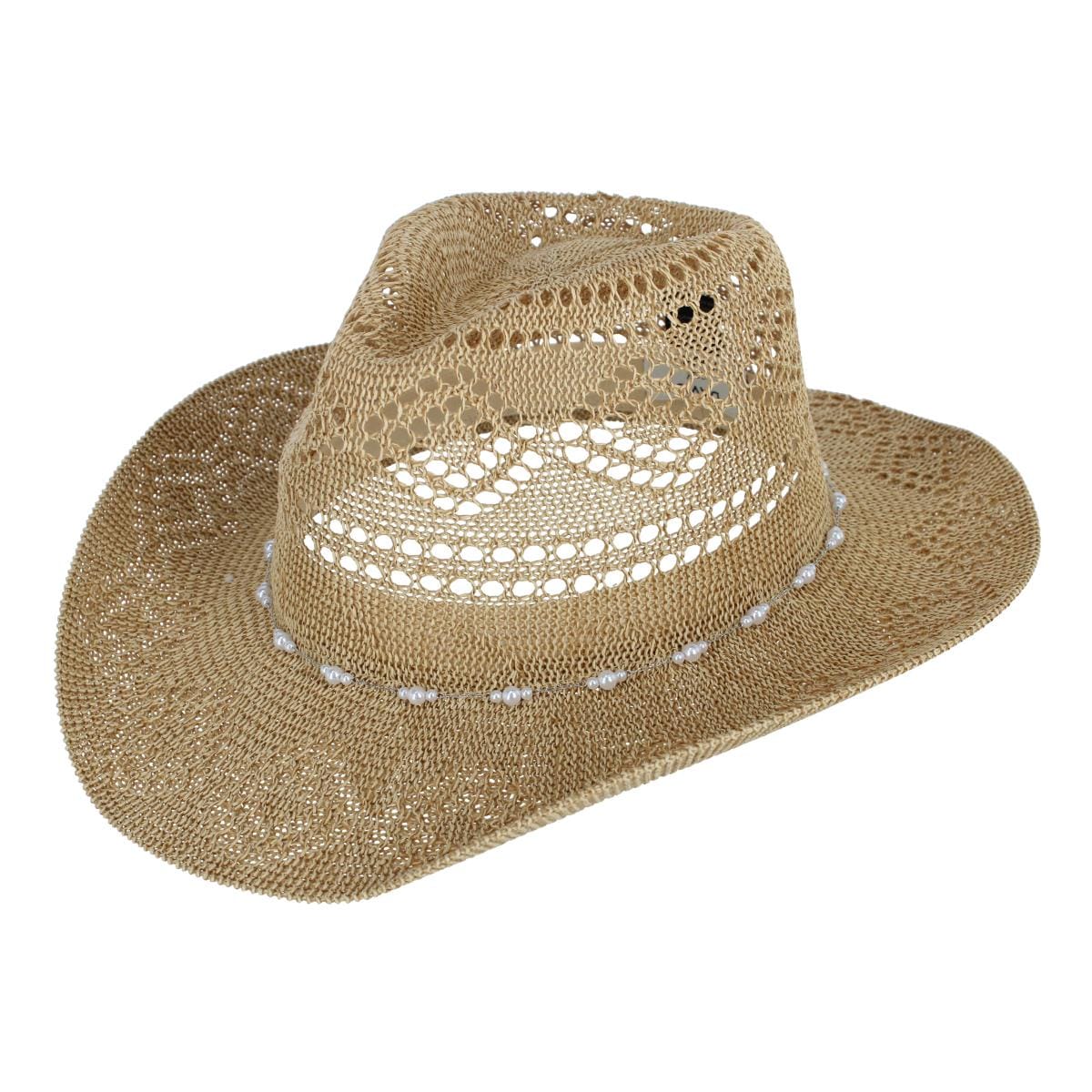 David & Young Women's Straw Cowboy Hat with Pearl Hatband - Straw