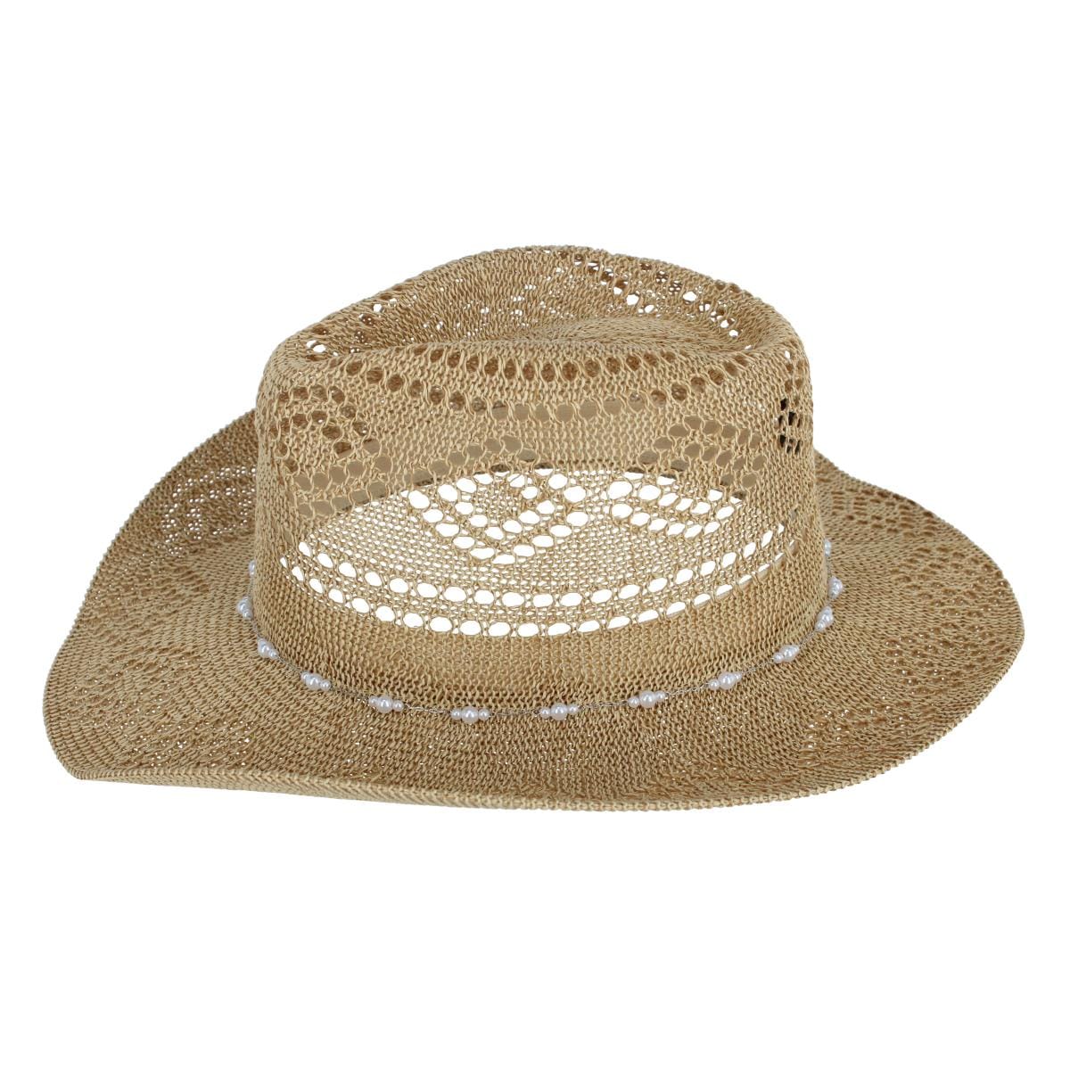 David & Young Women's Straw Cowboy Hat with Pearl Hatband - Straw