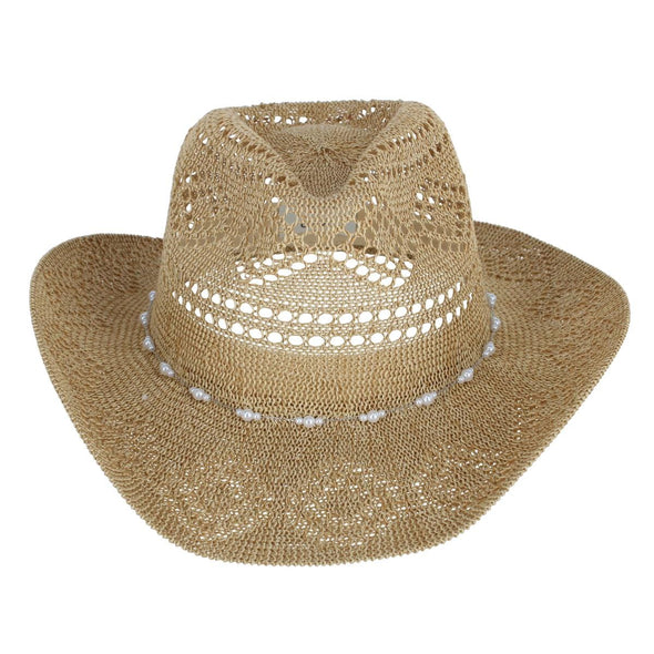 Women's Straw Cowboy Hat with Pearl Hatband