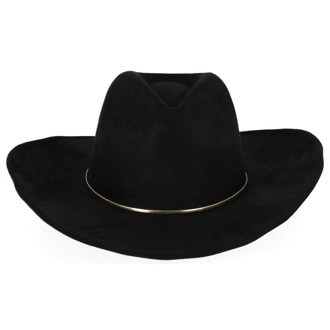 David & Young Women's Faux Suede Fedora Hat with Gold Hatband - Black