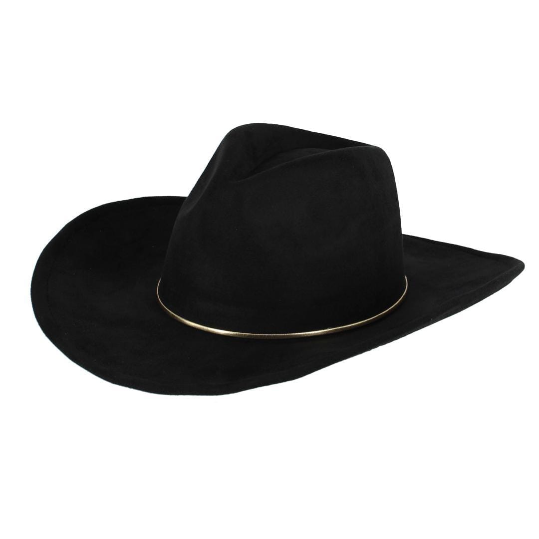 David & Young Women's Faux Suede Fedora Hat with Gold Hatband - Black