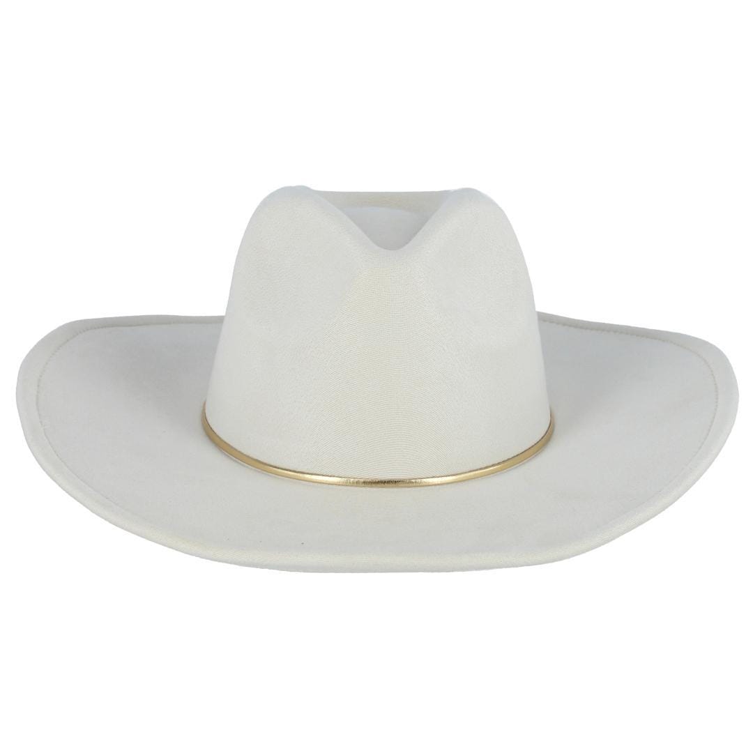 David & Young Women's Faux Suede Fedora Hat with Gold Hatband - Off White