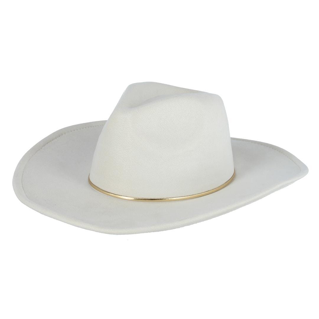 David & Young Women's Faux Suede Fedora Hat with Gold Hatband - Off White