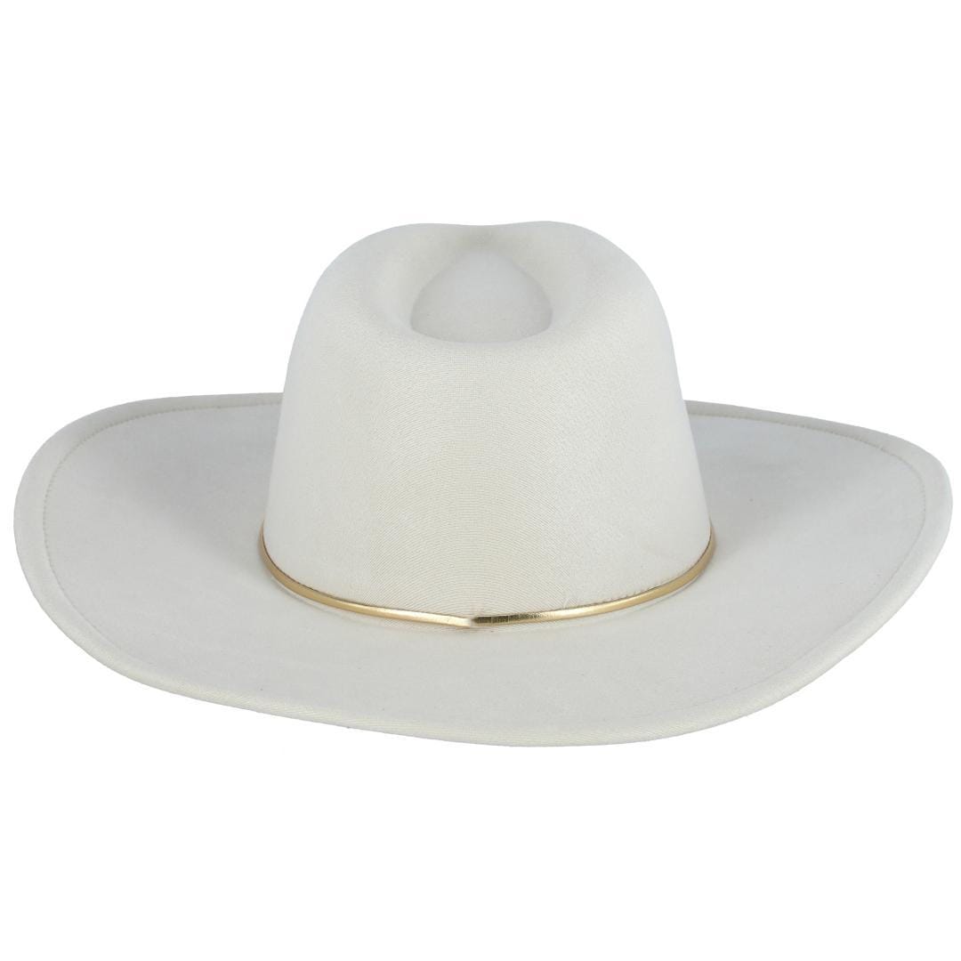 David & Young Women's Faux Suede Fedora Hat with Gold Hatband - Off White