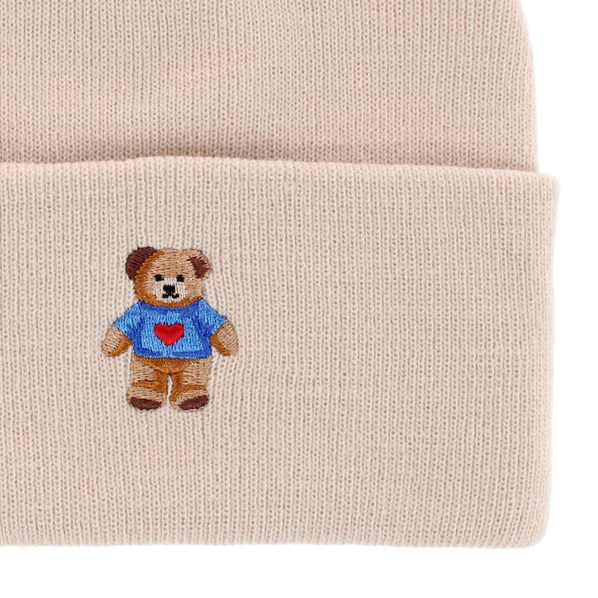 David & Young Women's Teddy Bear Embroidery Knit Winter Beanie Hat - Beige