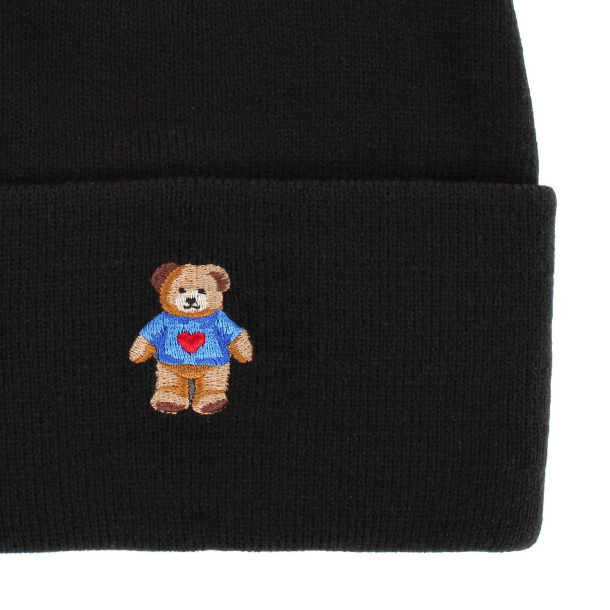 David & Young Women's Teddy Bear Embroidery Knit Winter Beanie Hat - Black