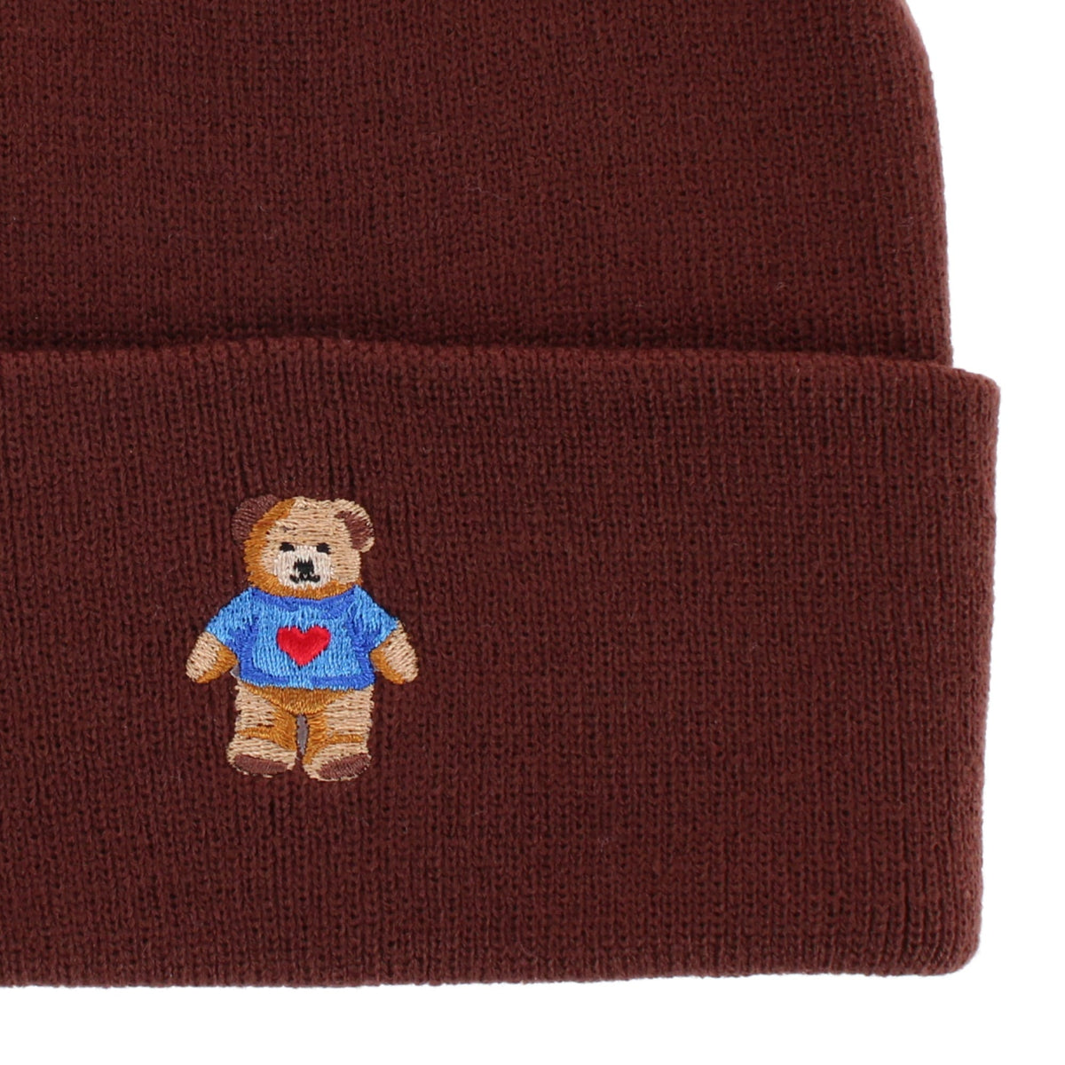 David & Young Women's Teddy Bear Embroidery Knit Winter Beanie Hat - Brown
