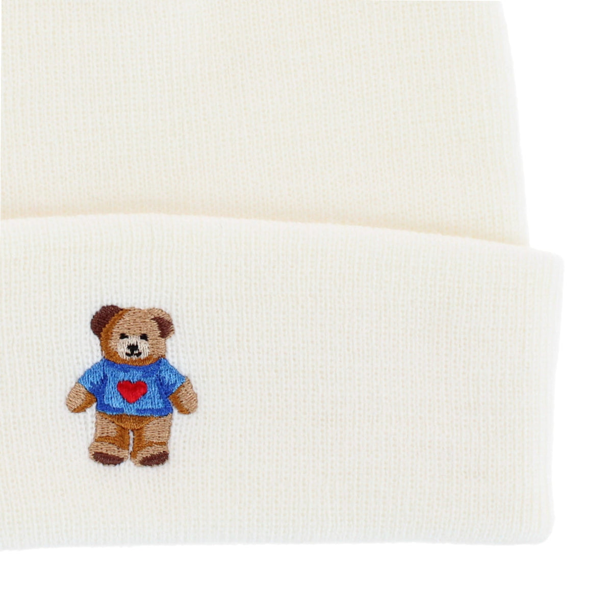 David & Young Women's Teddy Bear Embroidery Knit Winter Beanie Hat - Off White