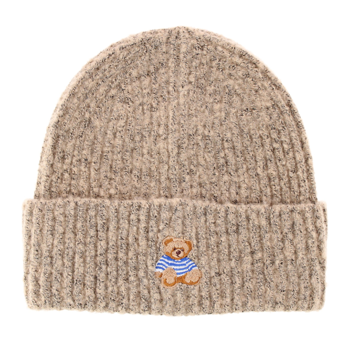 David & Young Women's Teddy Bear Embroidery Ribbed Knit Winter Beanie Hat