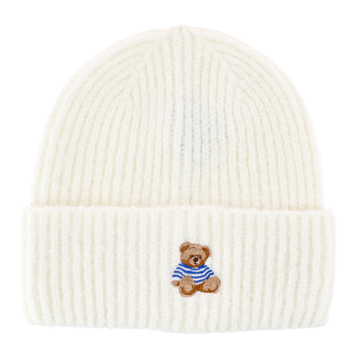 David & Young Women's Teddy Bear Embroidery Ribbed Knit Winter Beanie Hat - Women's Teddy Bear Embroidery Ribbed Knit Winter Beanie Hat