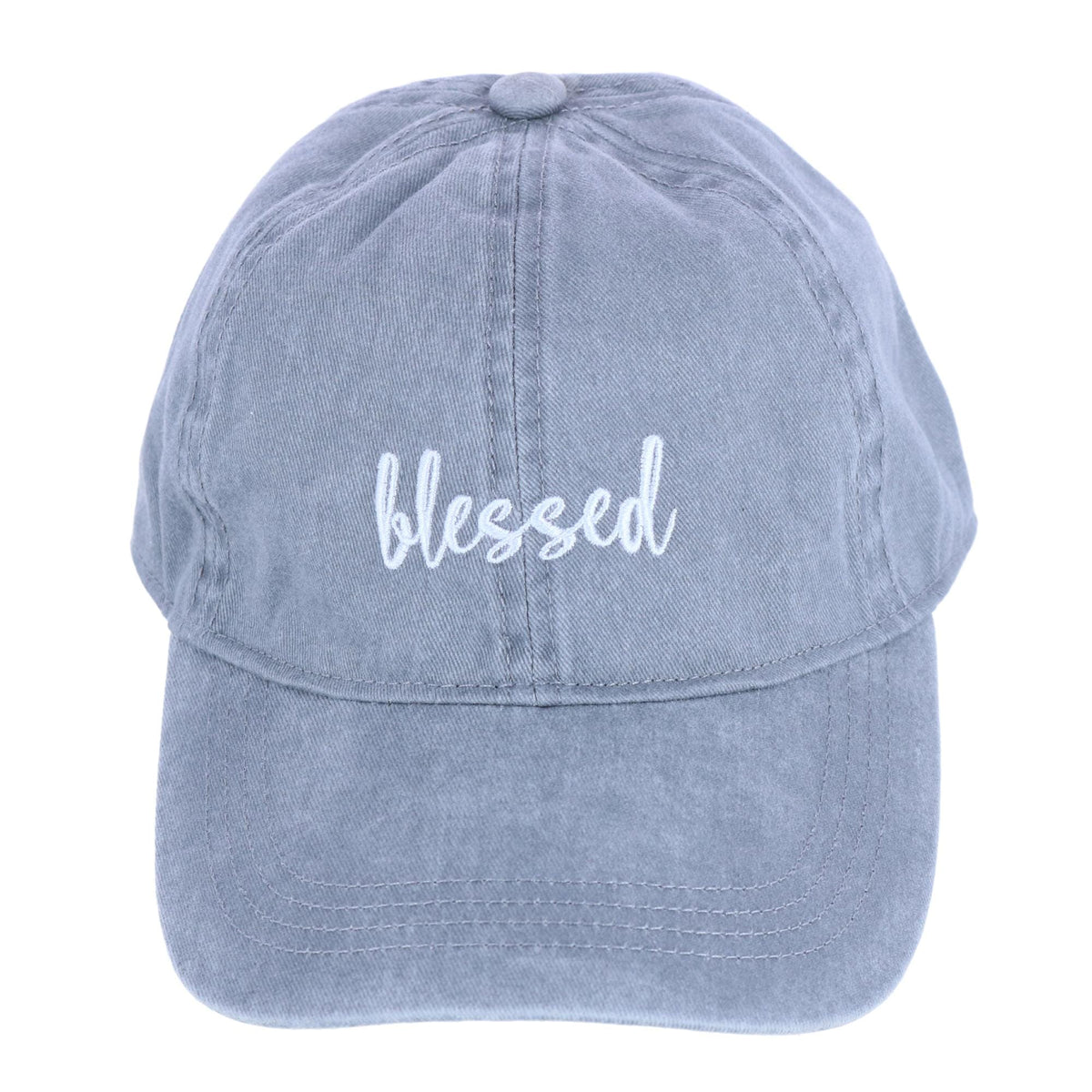 David & Young Women's Blessed Embroidered Denim Baseball Cap Hat - Grey