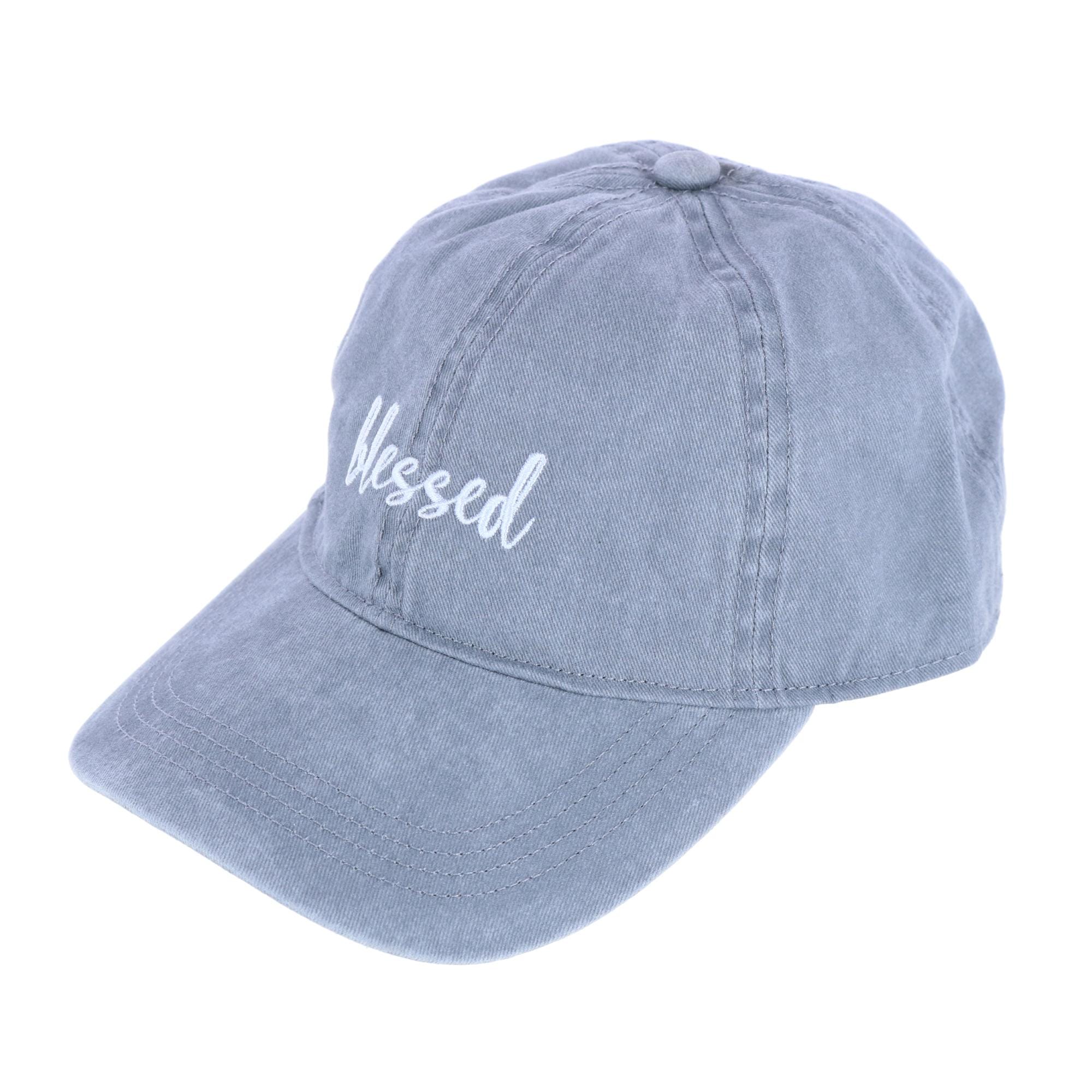 David & Young Women's Blessed Embroidered Denim Baseball Cap Hat - Grey