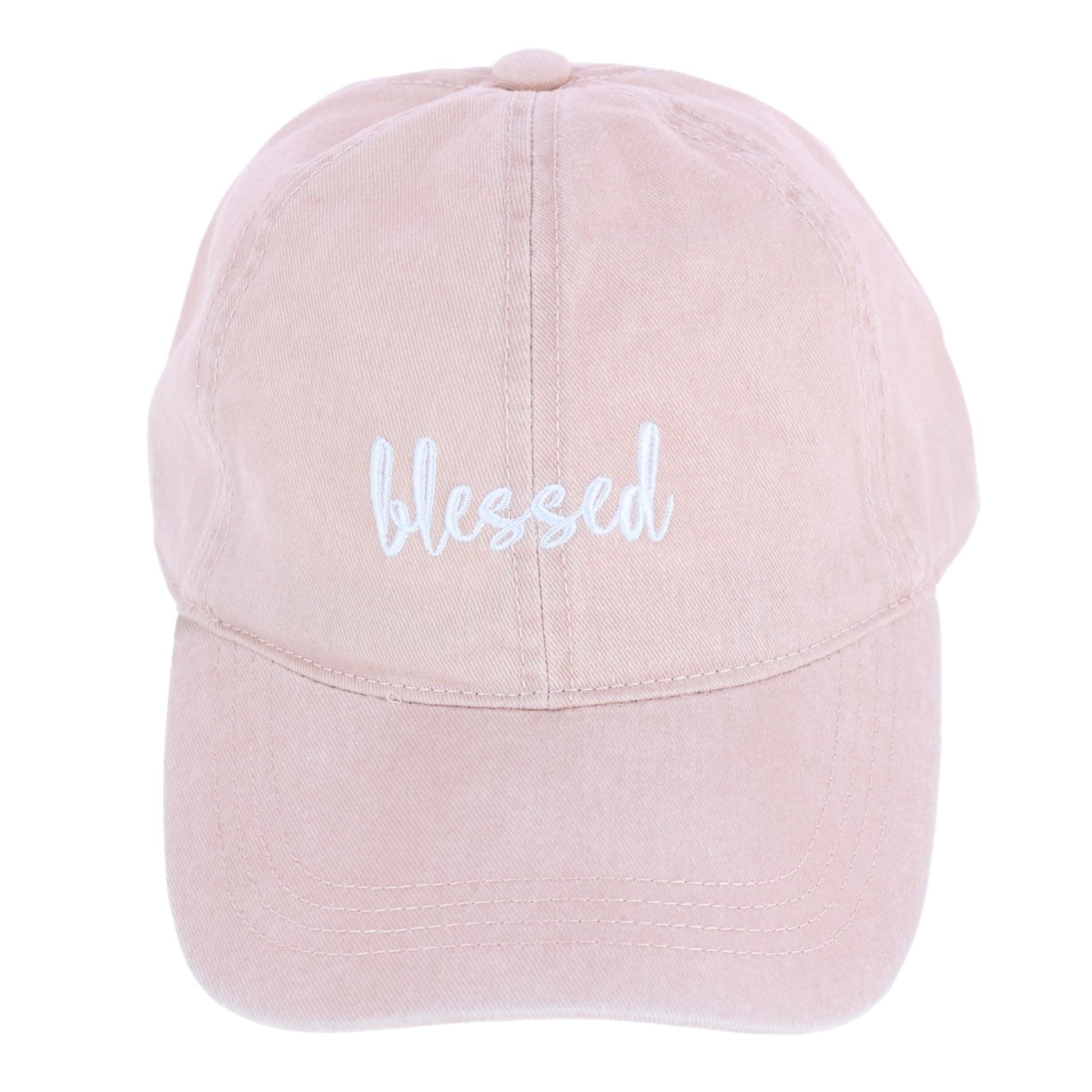 David & Young Women's Blessed Embroidered Denim Baseball Cap Hat - Dusty Pink