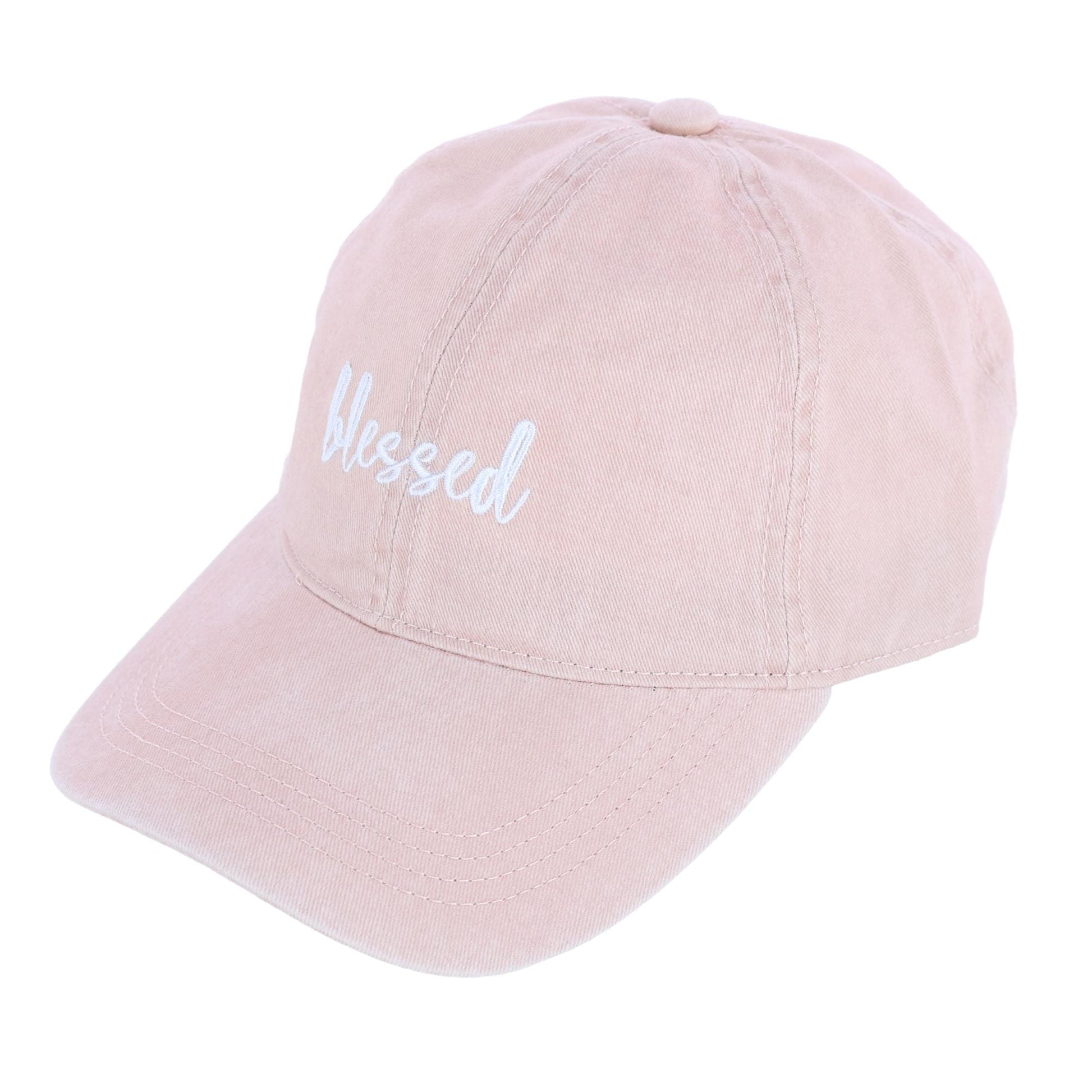 David & Young Women's Blessed Embroidered Denim Baseball Cap Hat - Dusty Pink