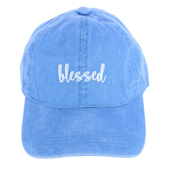 Women's Blessed Embroidered Denim Baseball Cap Hat