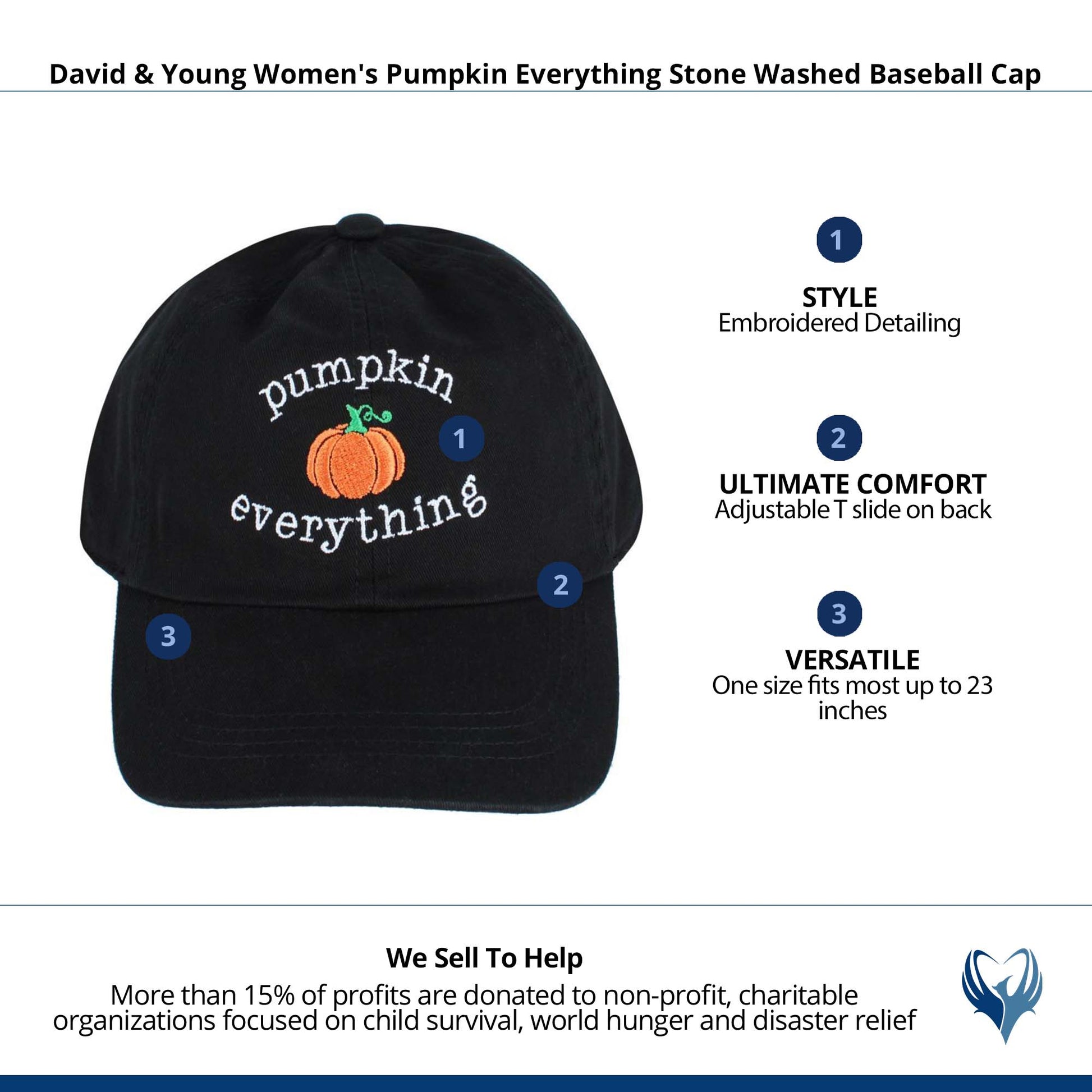 David & Young Women's Pumpkin Everything Stone Washed Baseball Cap - Black