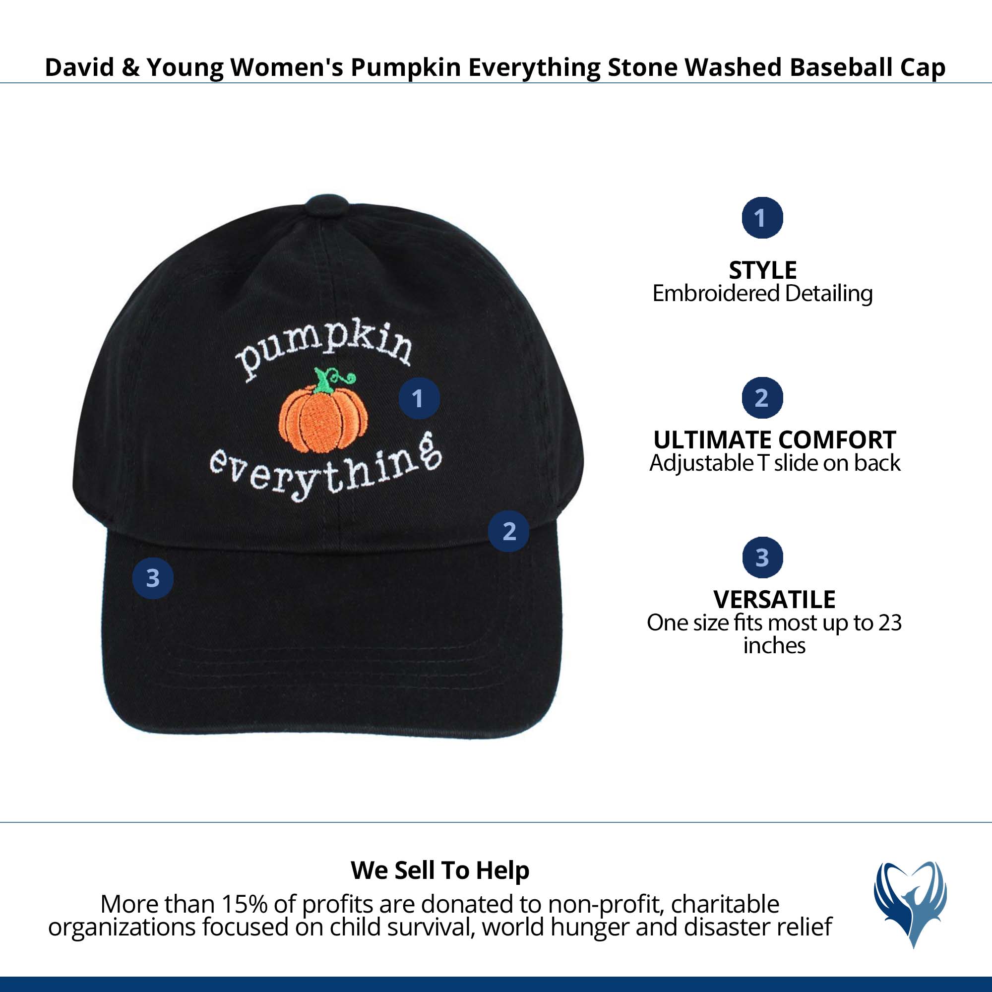 David & Young Women's Pumpkin Everything Stone Washed Baseball Cap - Black