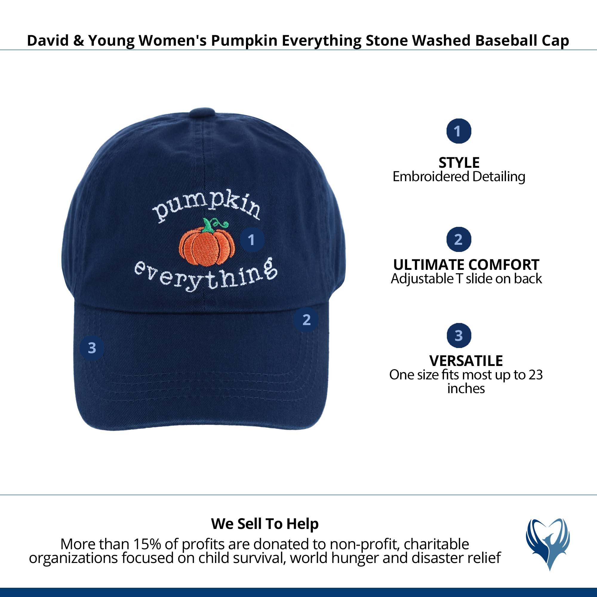 David & Young Women's Pumpkin Everything Stone Washed Baseball Cap - Navy