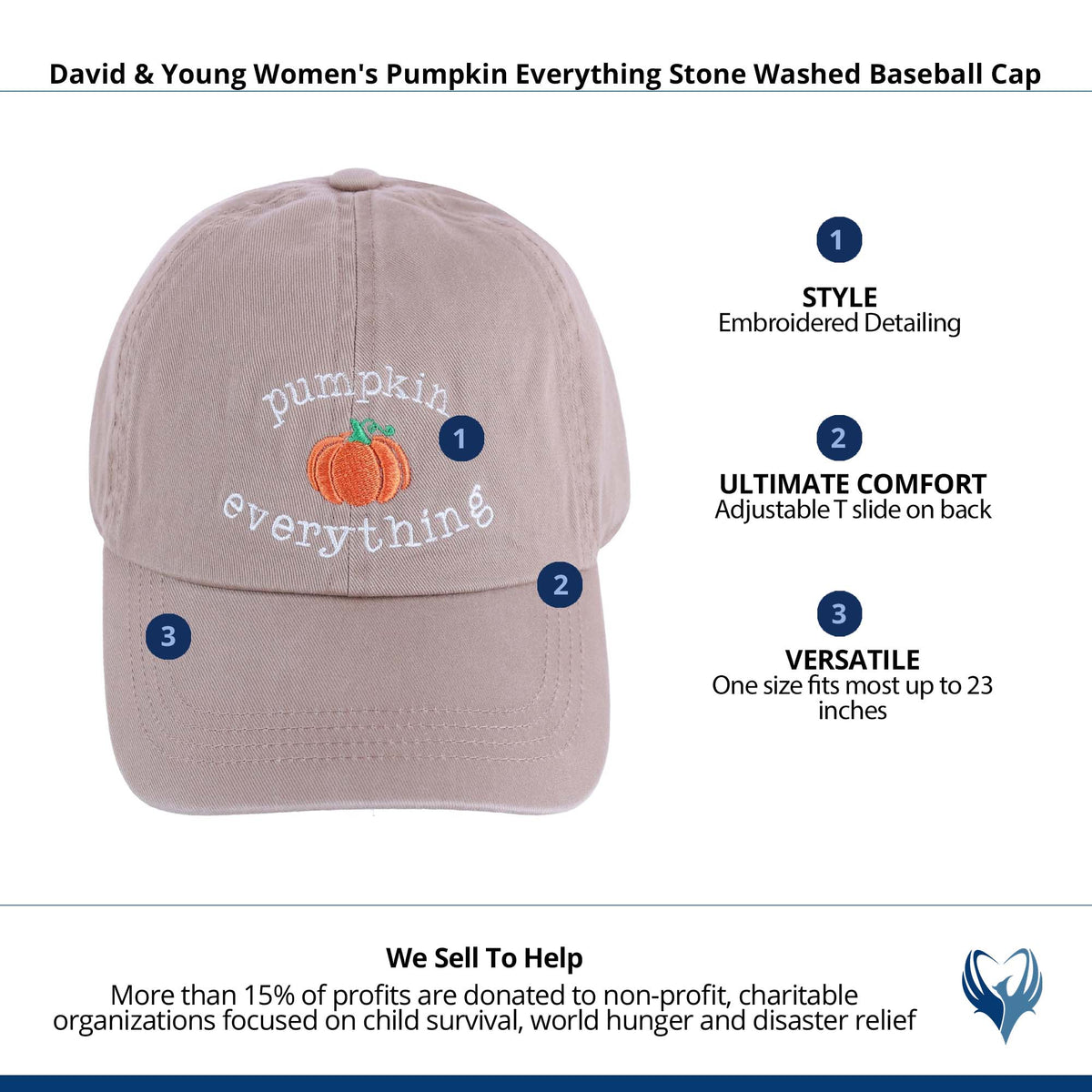 David & Young Women's Pumpkin Everything Stone Washed Baseball Cap - Taupe
